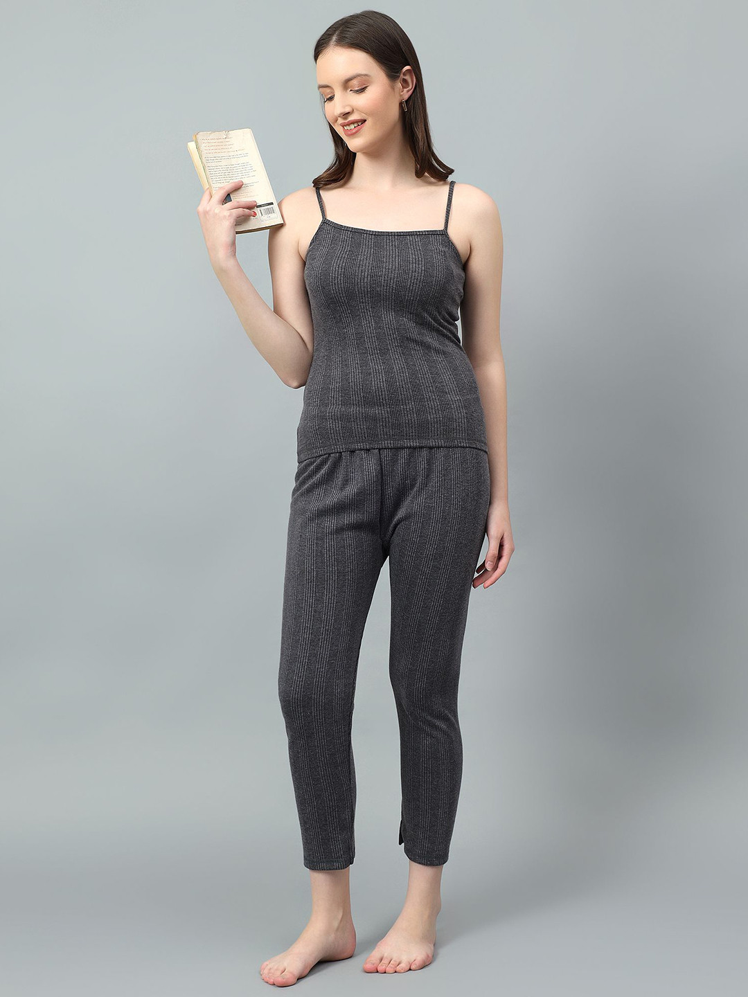 JJAAGG T Self Design Shoulder Straps Camisole With Capris, Charcoal
JJAAGG T Self Design Shoulder Straps Camisole With Capris, Charcoal