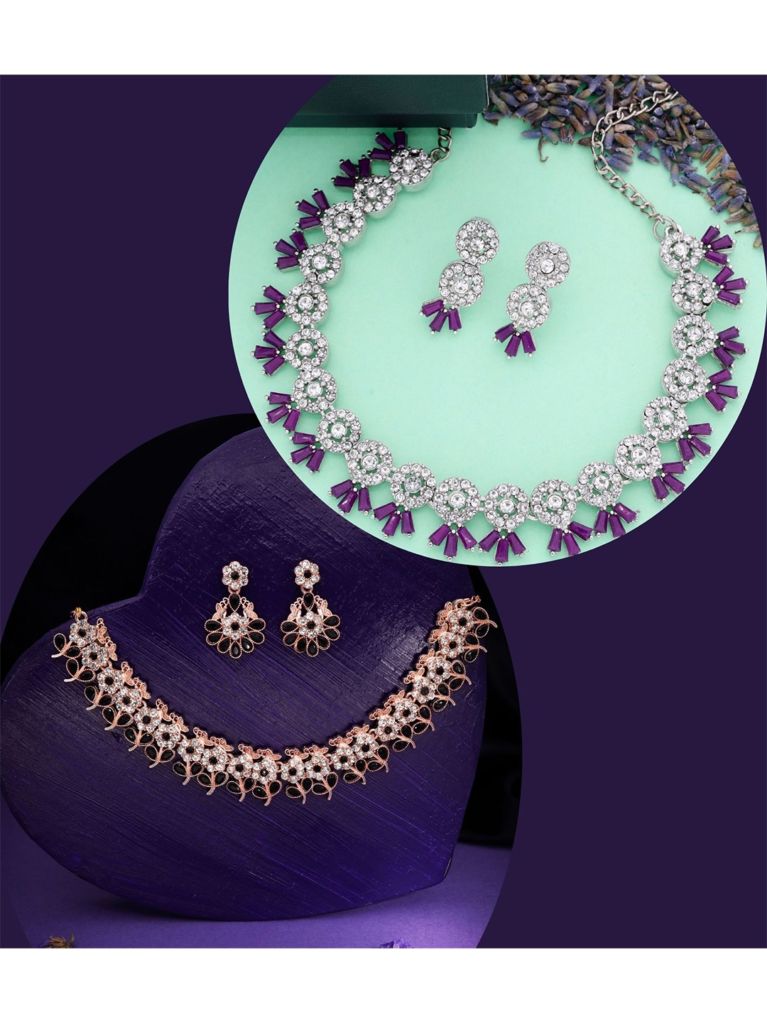 DIVASTRI Set Of 2 Rose Gold & Silver-Plated American Diamonds Studded Jewellery Set
DIVASTRI Set Of 2 Rose Gold & Silver-Plated American Diamonds Studded Jewellery Set