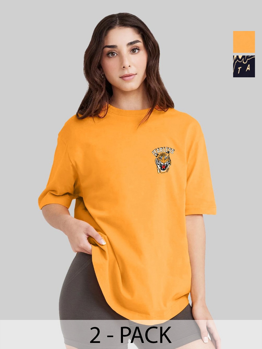 Leotude Women Pack Of 2 Typography Printed Round Neck Cotton Oversized T-shirts, Orange
Leotude Women Pack Of 2 Typography Printed Round Neck Cotton Oversized T-shirts, Orange
