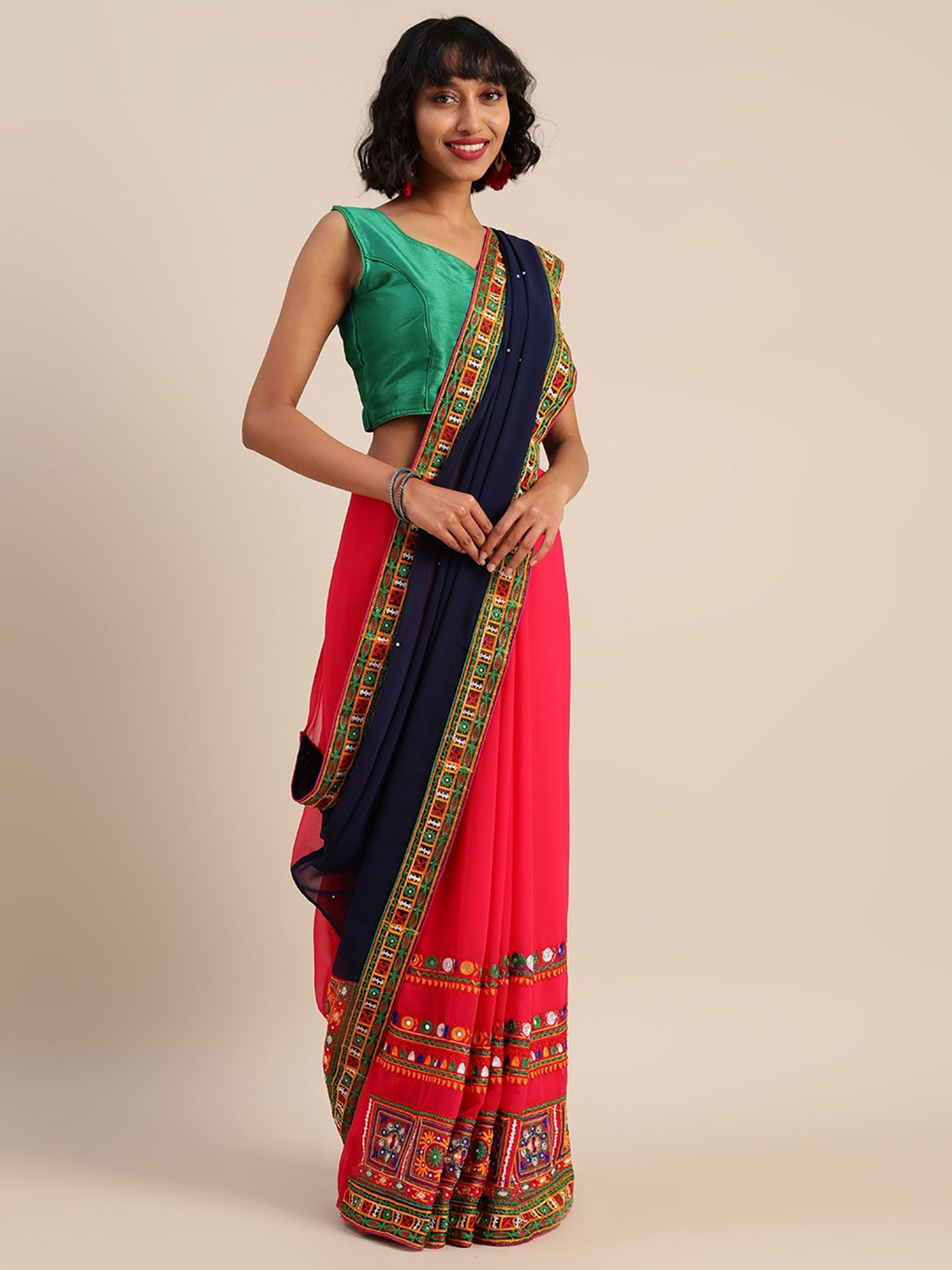 DIVASTRI Embellished Kutchi Embroidery Pure Georgette Half and Half Saree, Navy blue
DIVASTRI Embellished Kutchi Embroidery Pure Georgette Half and Half Saree, Navy blue