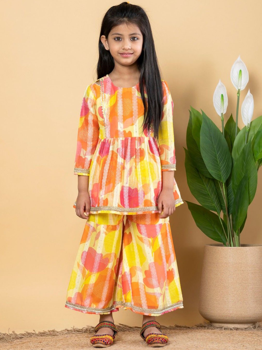Readiprint Girls Geometric Woven Design Chanderi Silk Anarkali Kurti With Sharara, Yellow
Readiprint Girls Geometric Woven Design Chanderi Silk Anarkali Kurti With Sharara, Yellow