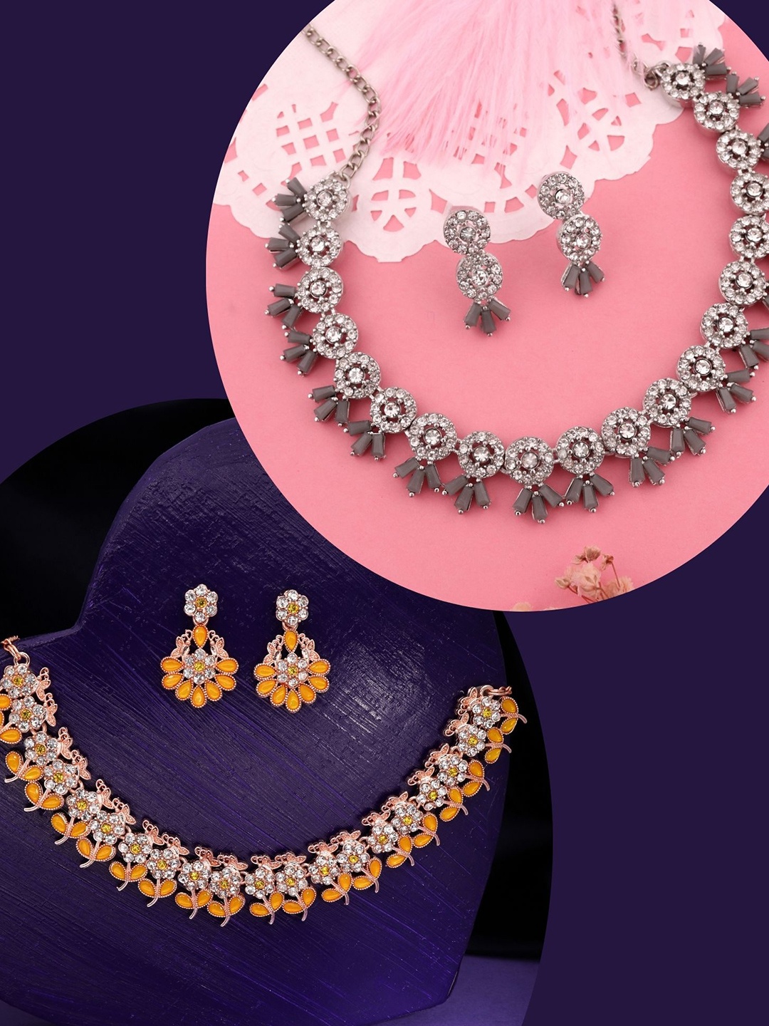 DIVASTRI Set Of 2 Rose Gold & Silver-Plated American Diamonds Studded Jewellery Set
DIVASTRI Set Of 2 Rose Gold & Silver-Plated American Diamonds Studded Jewellery Set