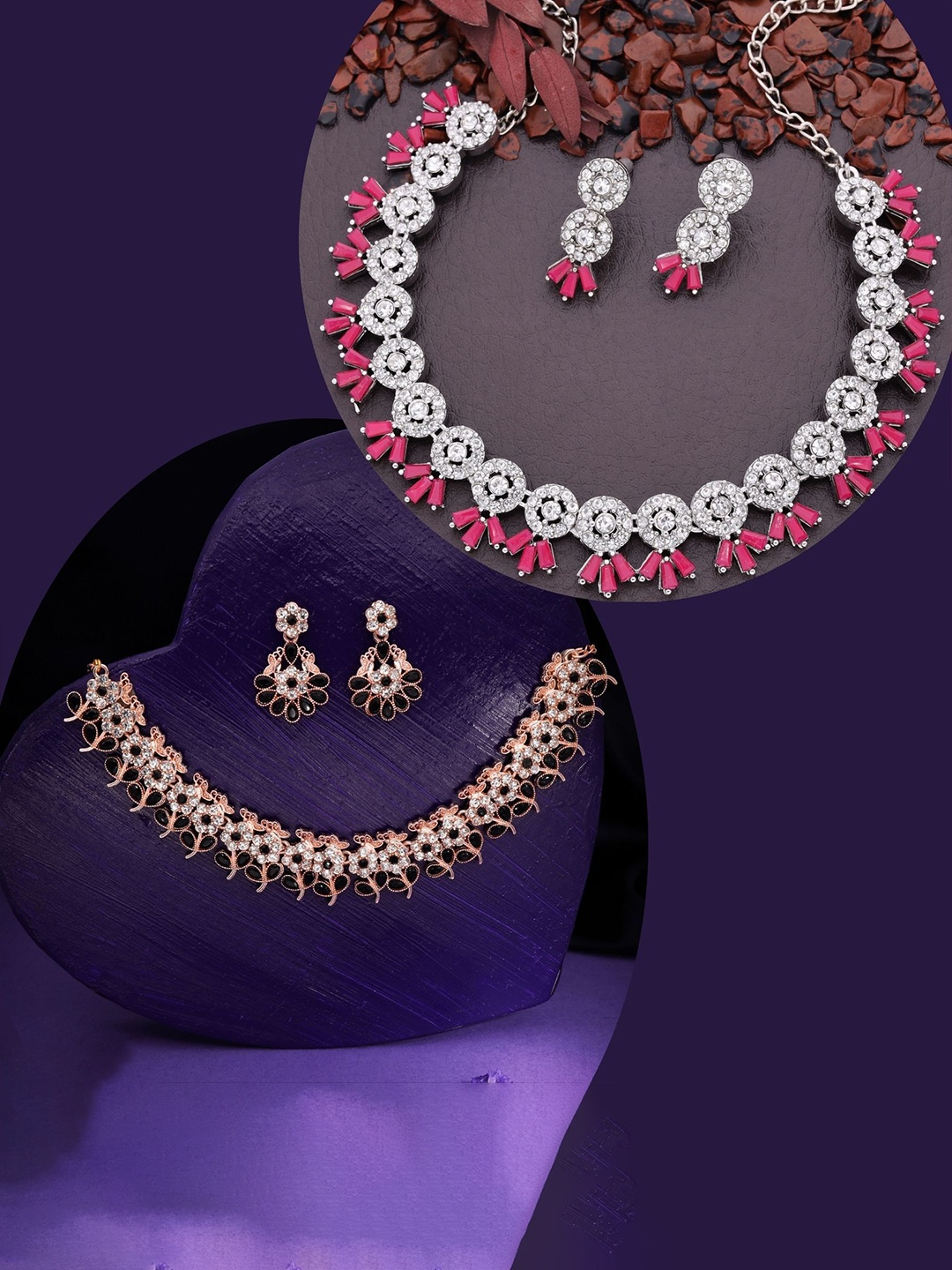 DIVASTRI Set Of 2 Rose Gold & Silver-Plated American Diamonds Studded Jewellery Set
DIVASTRI Set Of 2 Rose Gold & Silver-Plated American Diamonds Studded Jewellery Set