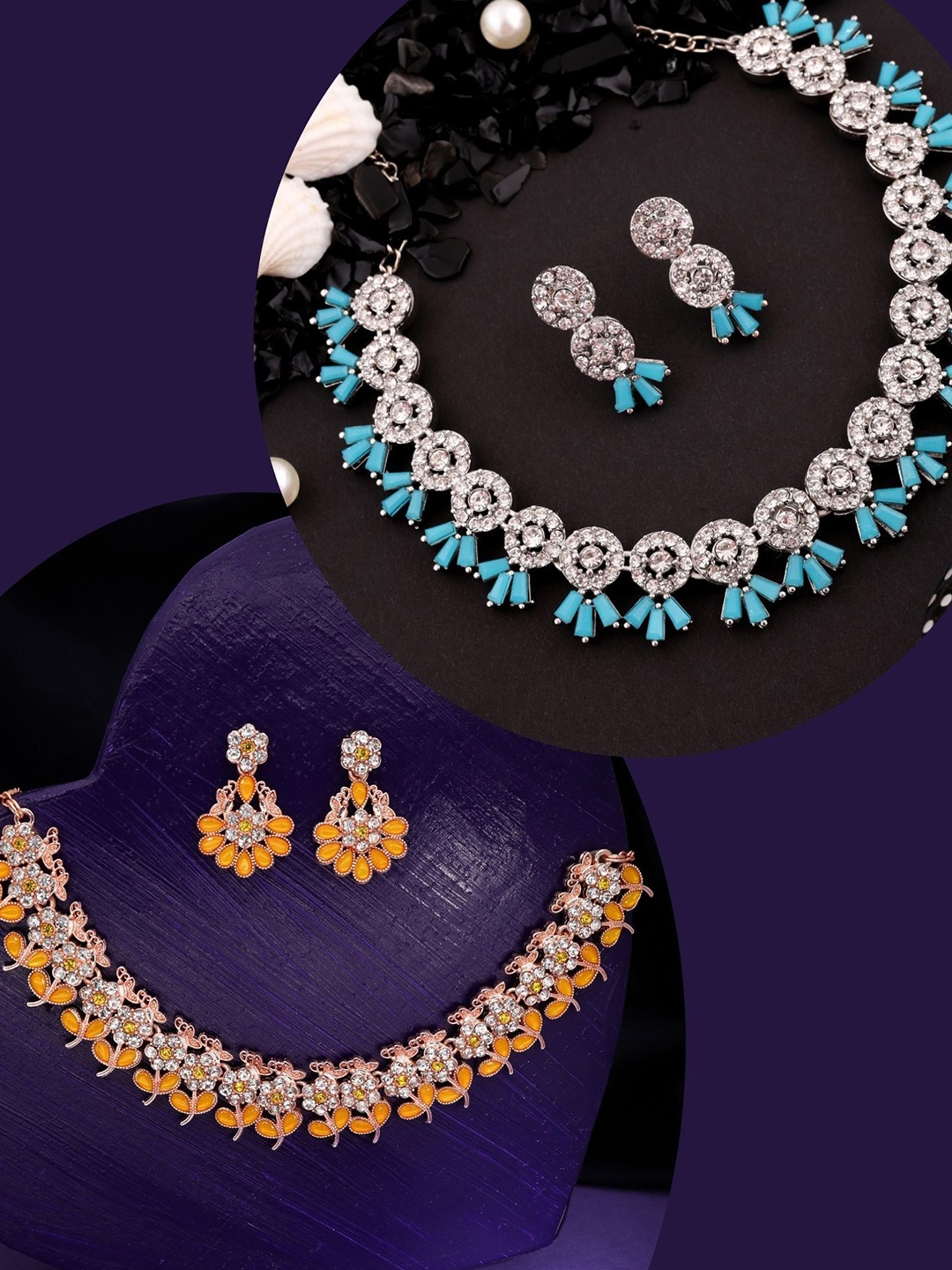 DIVASTRI Set Of 2 Gold & Silver-Plated American Diamond & Stones Studded Jewellery Set
DIVASTRI Set Of 2 Gold & Silver-Plated American Diamond & Stones Studded Jewellery Set