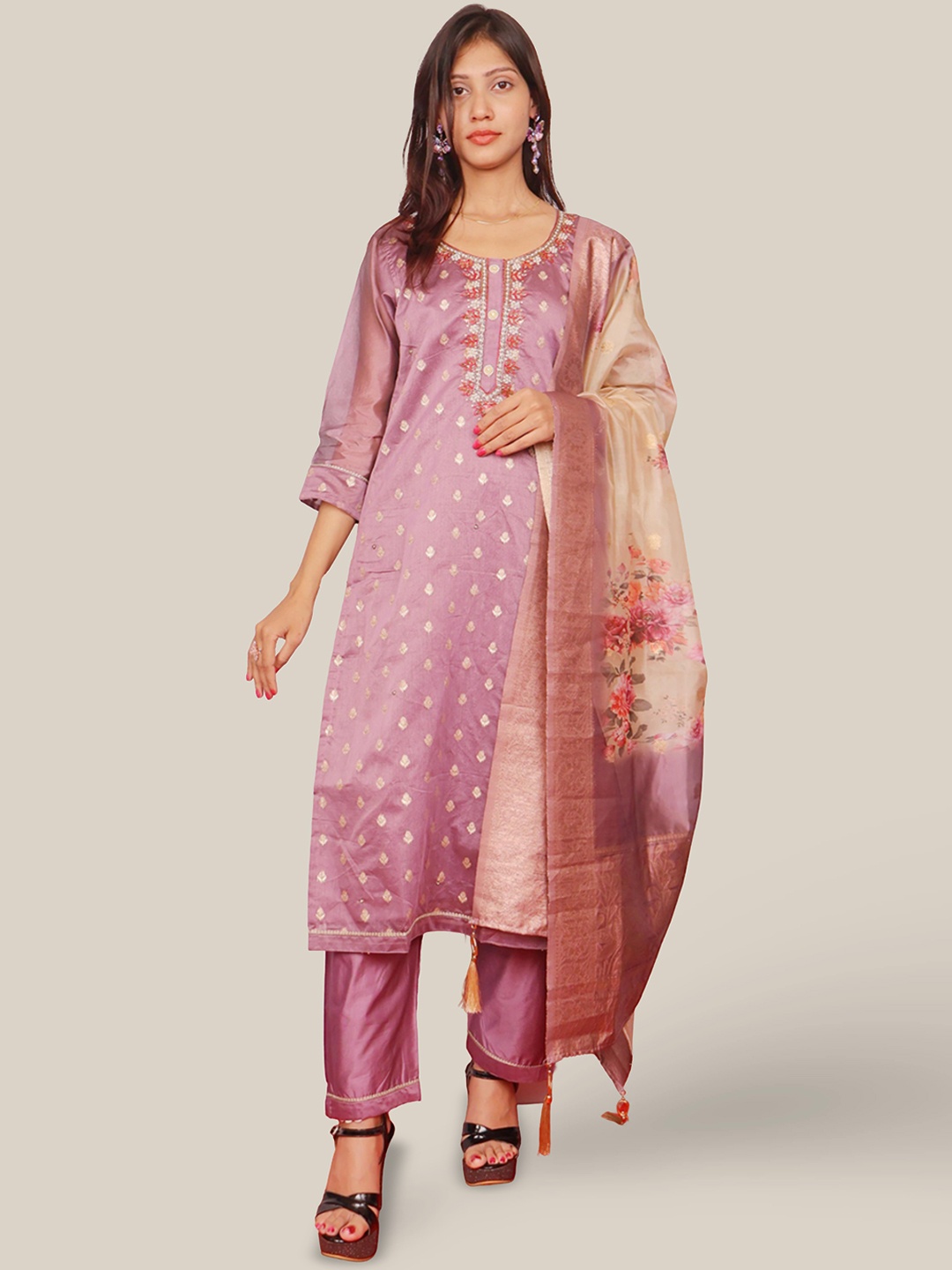 Shreekama Woven Design Stones & Beads Work Round Neck Kurta With Trousers & Dupatta, Fuchsia
Shreekama Woven Design Stones & Beads Work Round Neck Kurta With Trousers & Dupatta, Fuchsia