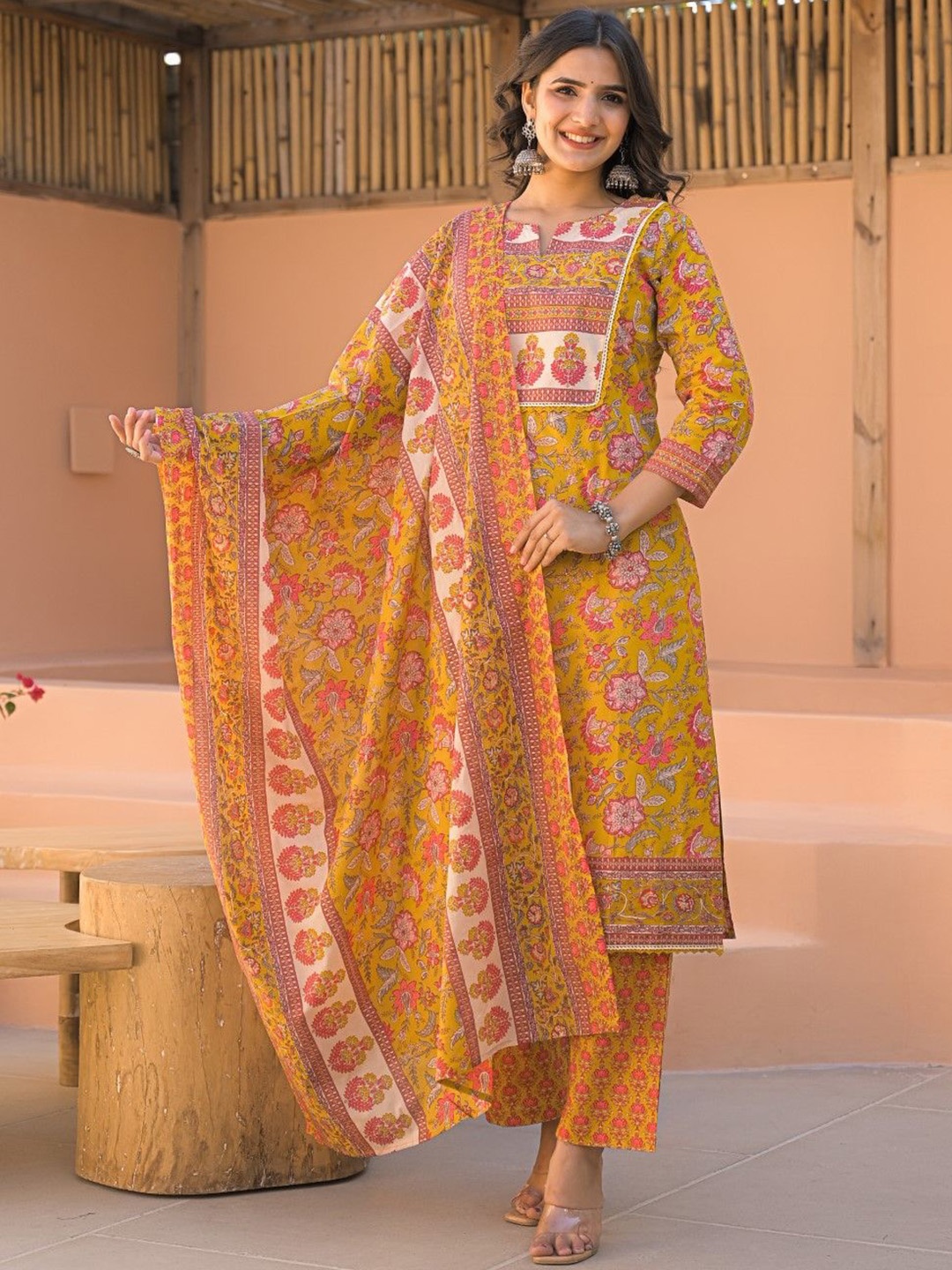 AUTUMN LANE Sahila Amber Floral Printed Pure Cotton Straight Kurta With Trouser & Dupatta, Yellow
AUTUMN LANE Sahila Amber Floral Printed Pure Cotton Straight Kurta With Trouser & Dupatta, Yellow