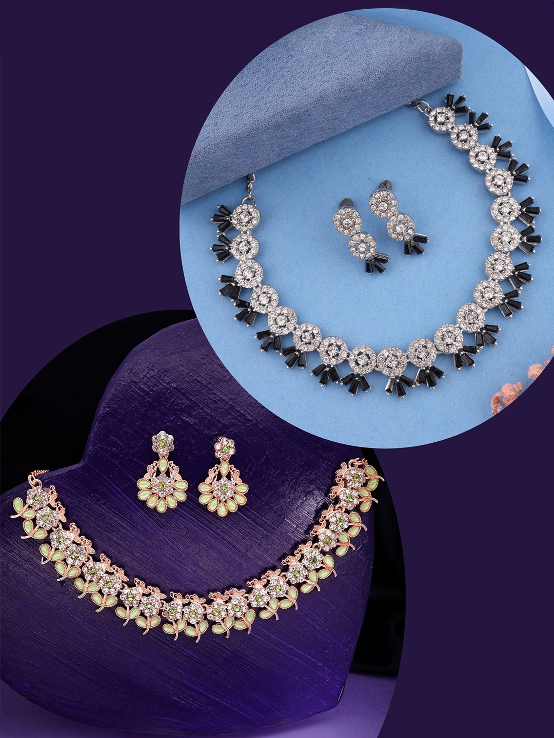 DIVASTRI Pahal Set Of 2 Silver-Plated & Rose Gold-Plated AD Studded Jewellery Set
DIVASTRI Pahal Set Of 2 Silver-Plated & Rose Gold-Plated AD Studded Jewellery Set