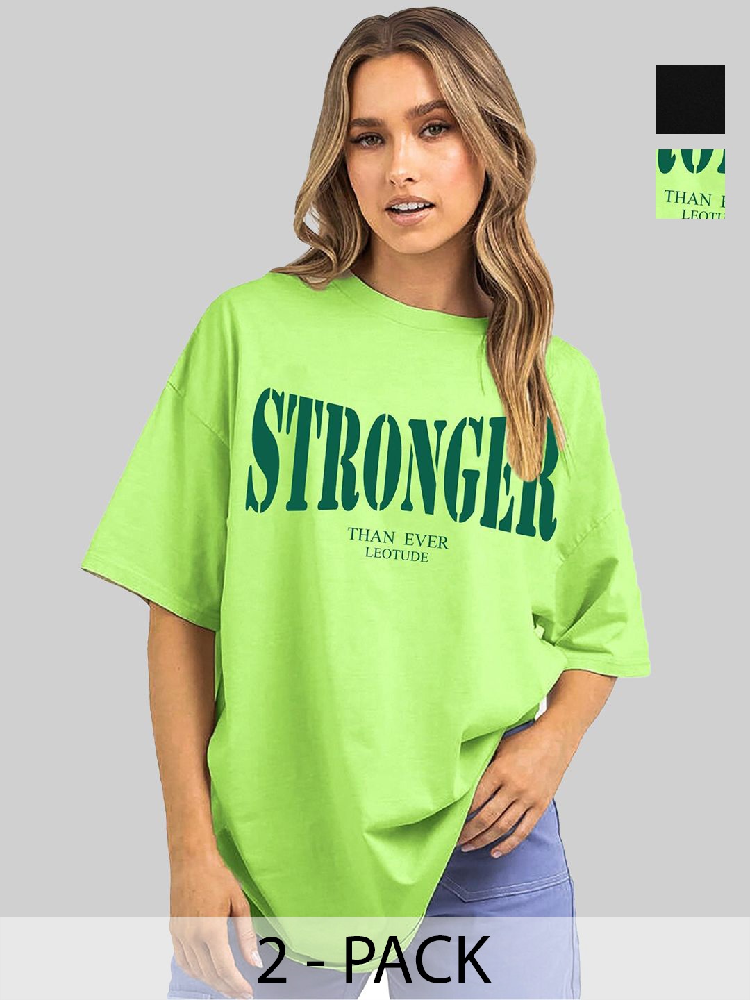 Leotude Women Pack Of 2 Typography Printed Round Neck Cotton Oversized T-shirts, Green
Leotude Women Pack Of 2 Typography Printed Round Neck Cotton Oversized T-shirts, Green