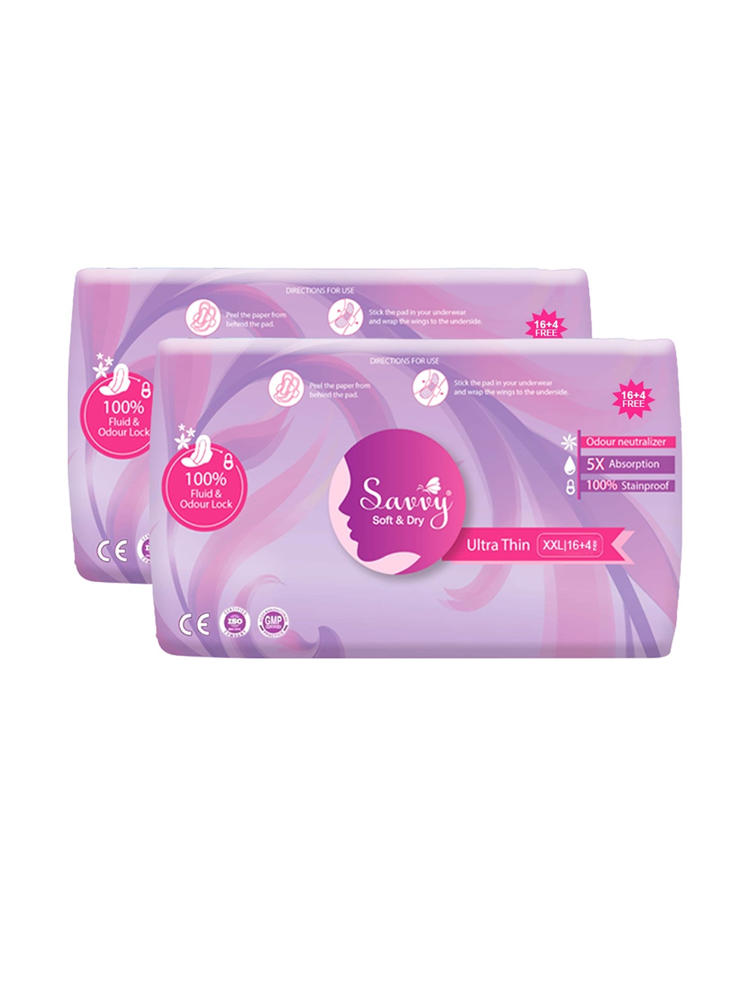 Savvy Set Of 2 Ultra-Thin Ultimate Protection Wider Wings Sanitary Napkins XXL -20Pcs Each, White
Savvy Set Of 2 Ultra-Thin Ultimate Protection Wider Wings Sanitary Napkins XXL -20Pcs Each, White