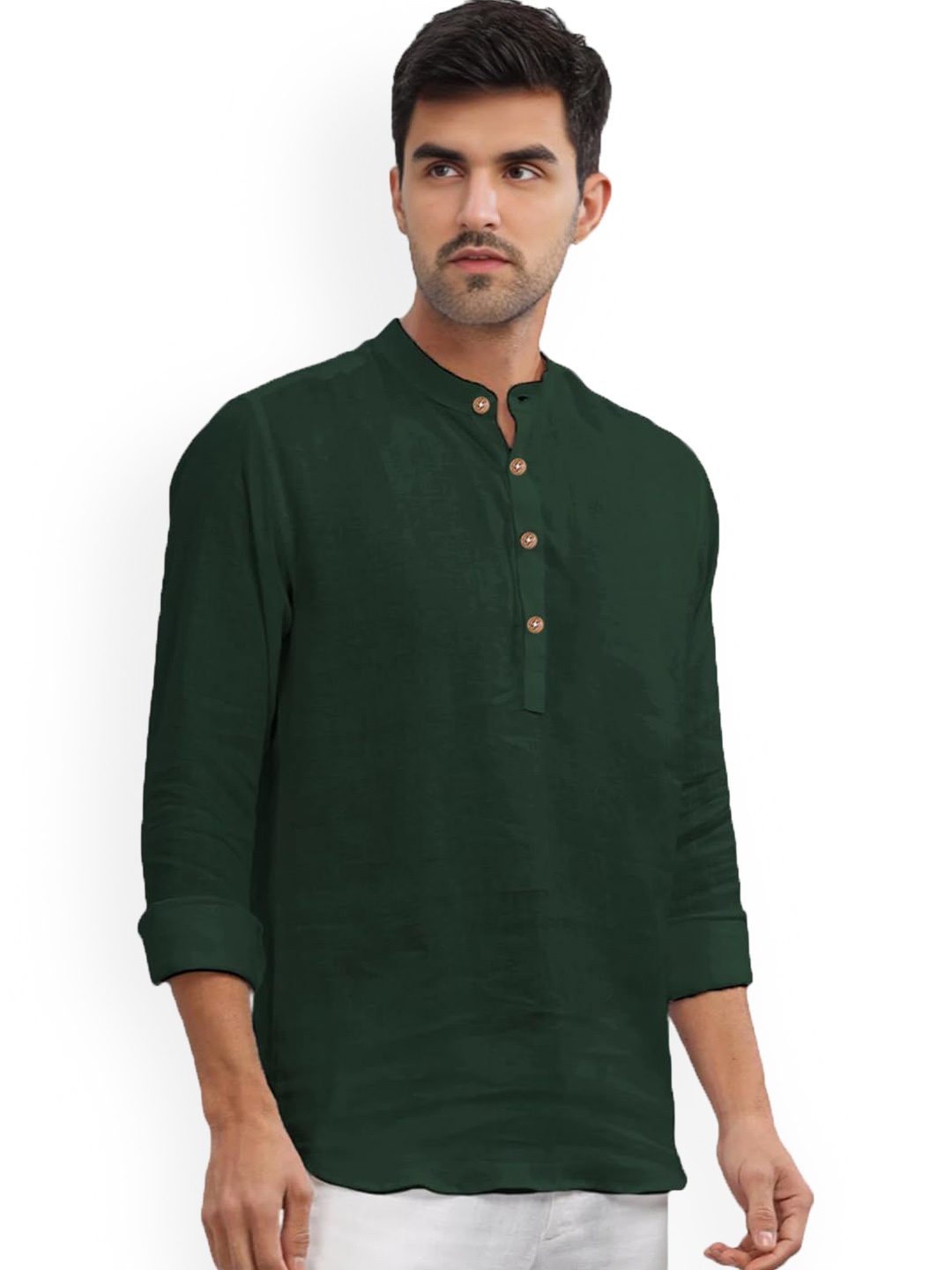 Vida Loca Band Collar Rolled-Up Sleeves Pure Cotton Slim Fit Straight Short Kurta, Green
Vida Loca Band Collar Rolled-Up Sleeves Pure Cotton Slim Fit Straight Short Kurta, Green