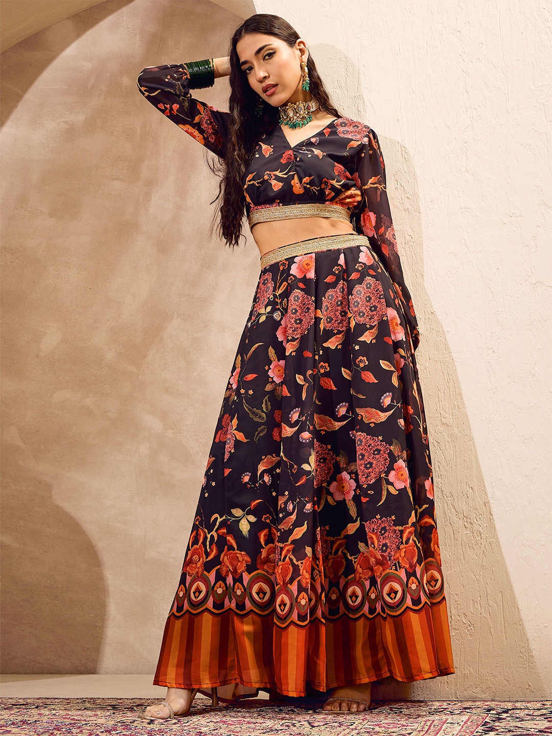Shae by SASSAFRAS Floral Printed Puffed Sleeves Zari Ready to Wear Lehenga Choli, Black
Shae by SASSAFRAS Floral Printed Puffed Sleeves Zari Ready to Wear Lehenga Choli, Black