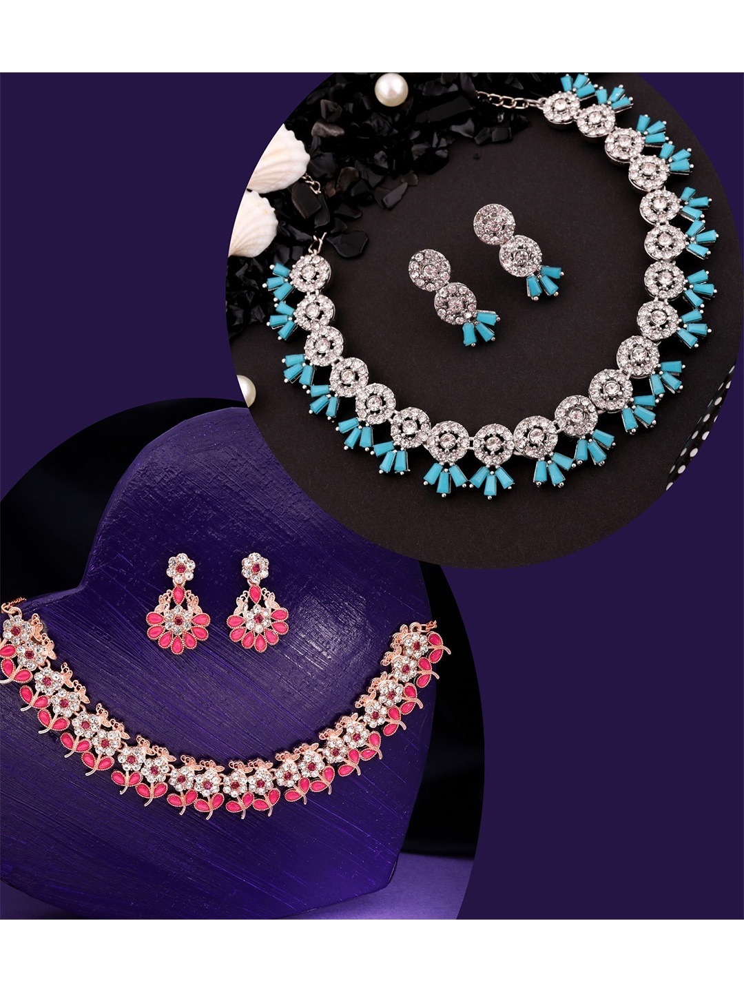 DIVASTRI Set Of 2 Gold & Silver-Plated American Diamond & Stones Studded Jewellery Set, White
DIVASTRI Set Of 2 Gold & Silver-Plated American Diamond & Stones Studded Jewellery Set, White