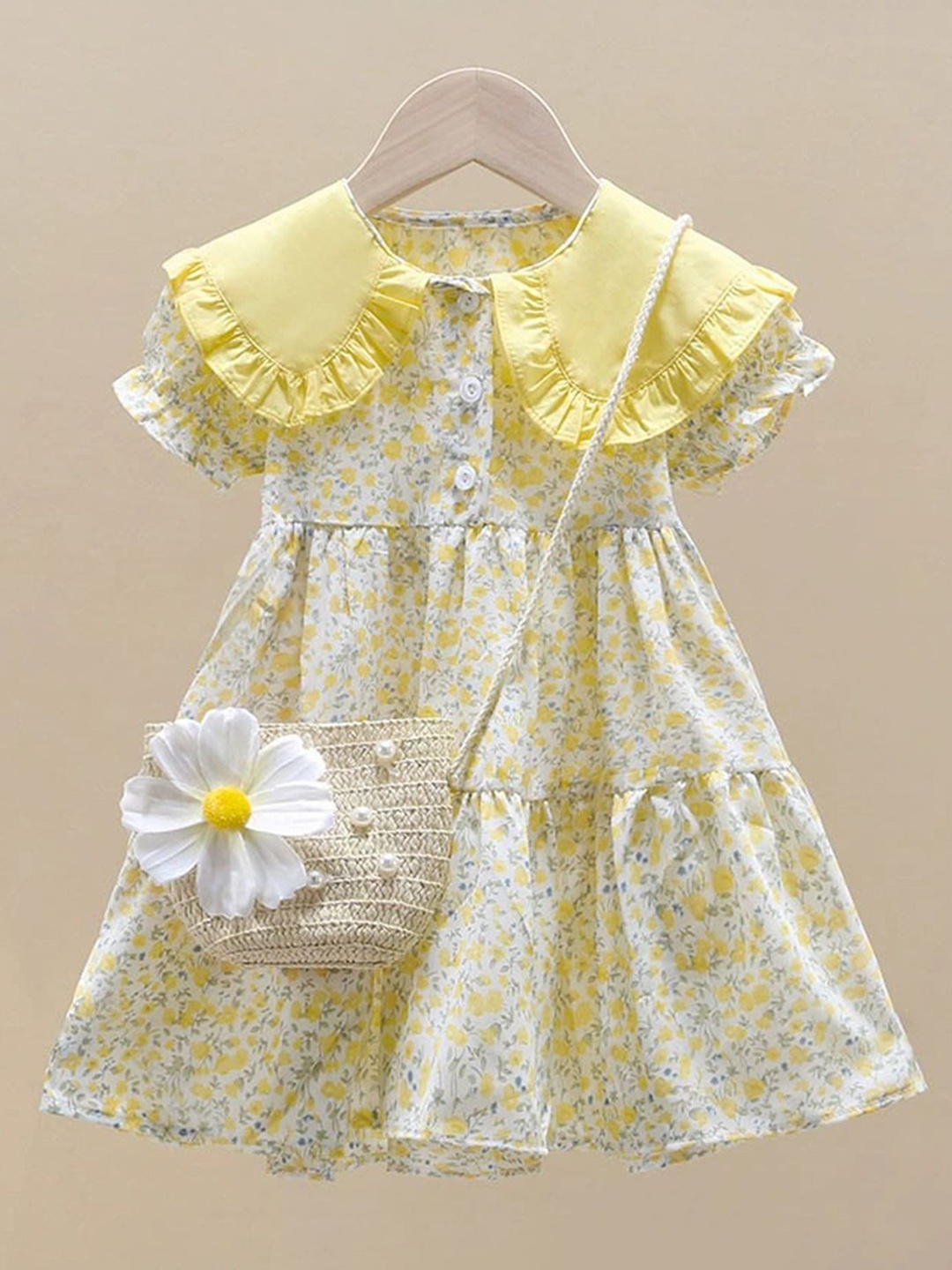 LULU & SKY Girls Floral Printed Peter Pan Collar Fit and Flare Dress With Bag, Yellow
LULU & SKY Girls Floral Printed Peter Pan Collar Fit and Flare Dress With Bag, Yellow