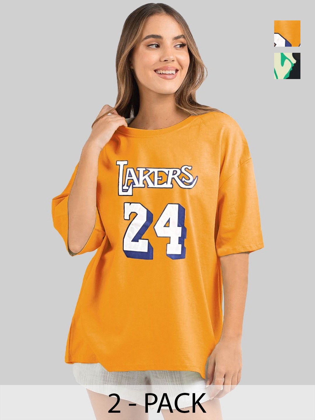 Leotude Women Pack Of 2 Varsity Printed Round Neck Cotton Oversized T-shirts, Yellow
Leotude Women Pack Of 2 Varsity Printed Round Neck Cotton Oversized T-shirts, Yellow