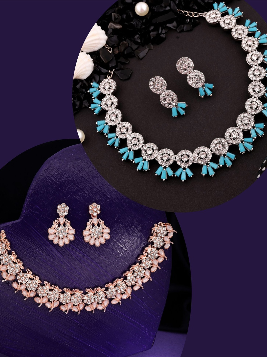 DIVASTRI Set Of 2 Rose Gold & Silver-Plated American Diamonds Studded Jewellery Set
DIVASTRI Set Of 2 Rose Gold & Silver-Plated American Diamonds Studded Jewellery Set