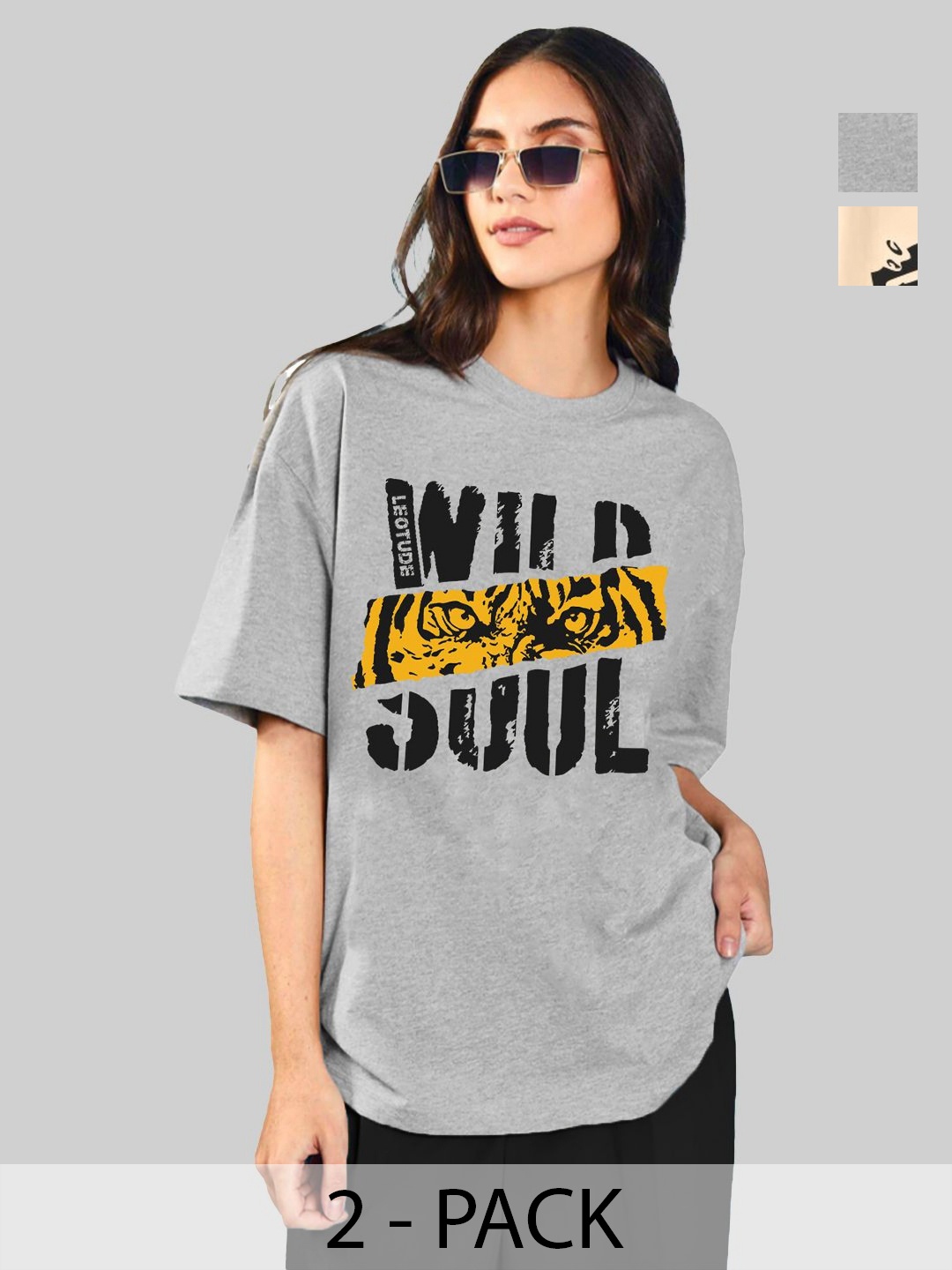 Leotude Women Pack Of 2 Typography Printed Round Neck Cotton Oversized T-shirts, Grey
Leotude Women Pack Of 2 Typography Printed Round Neck Cotton Oversized T-shirts, Grey