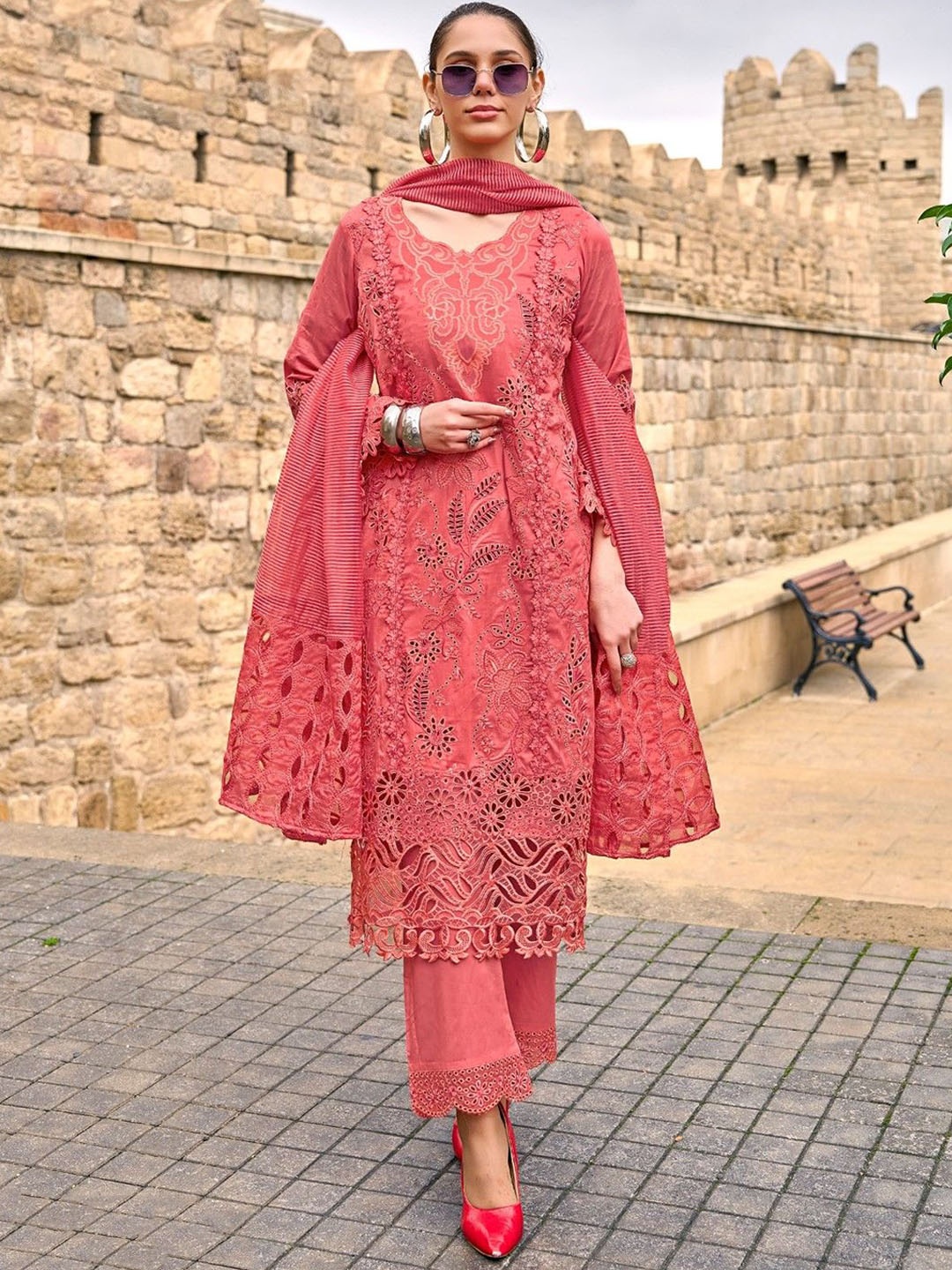 AUTUMN LANE Floral Embroidered Pure Cotton Straight Kurta With Trousers And Dupatta, Pink
AUTUMN LANE Floral Embroidered Pure Cotton Straight Kurta With Trousers And Dupatta, Pink