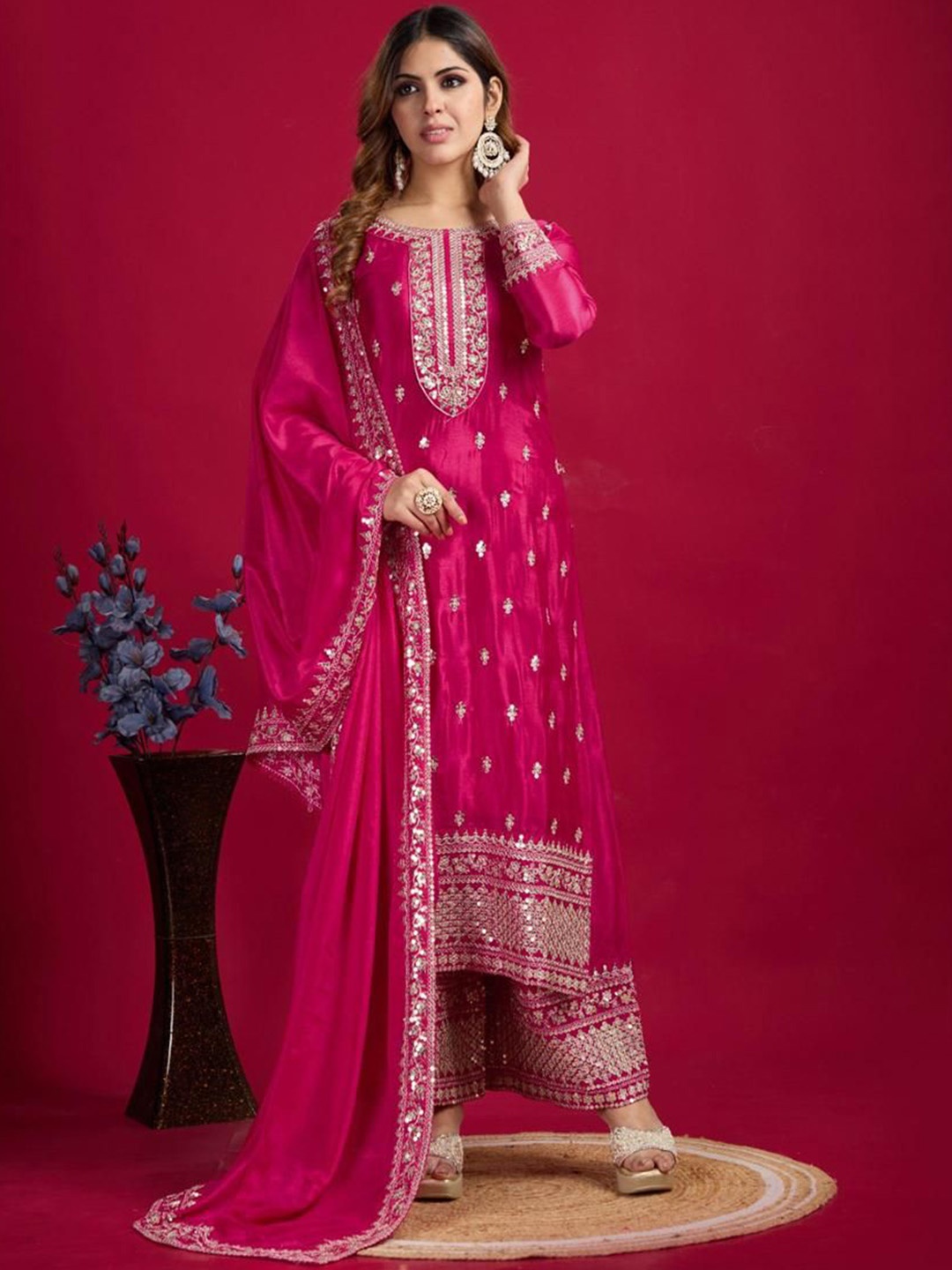 Varsha Fashion Floral Embroidered Round Neck Sequinned Kurta With Palazzos & Dupatta, Pink
Varsha Fashion Floral Embroidered Round Neck Sequinned Kurta With Palazzos & Dupatta, Pink