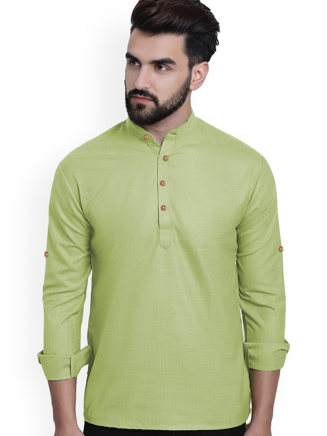 Vida Loca Band Collar Rolled-Up Sleeves Slim Fit Pure Cotton Short Kurta, Sea green
Vida Loca Band Collar Rolled-Up Sleeves Slim Fit Pure Cotton Short Kurta, Sea green
