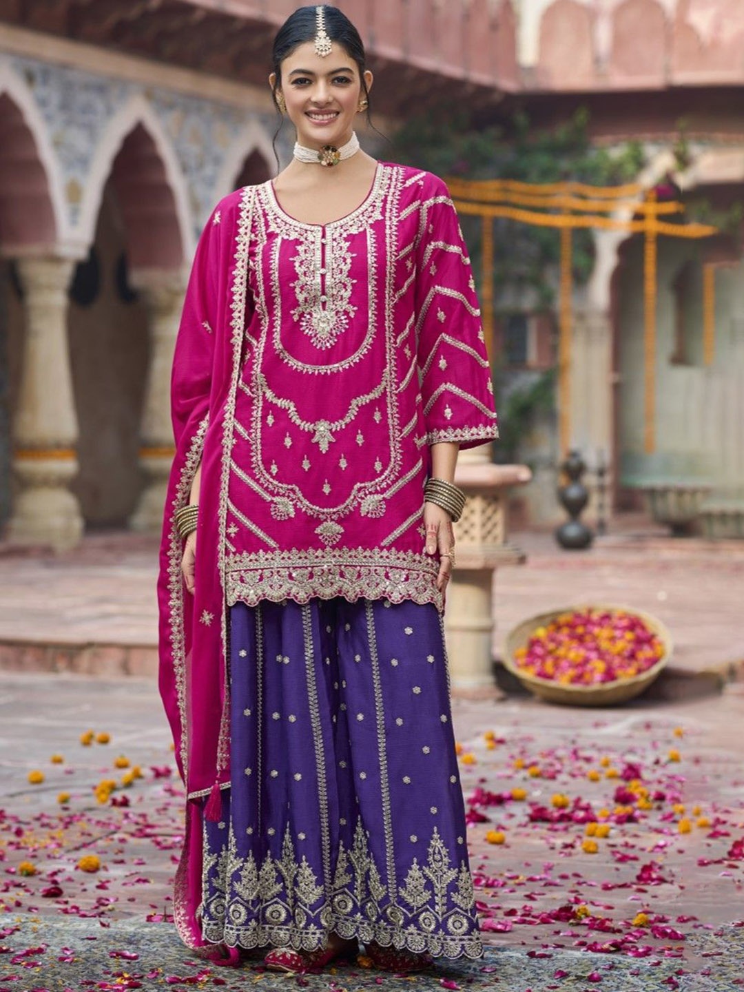 AUTUMN LANE Floral Embroidered Sequinned Straight Kurta With Palazzos And Dupatta, Pink
AUTUMN LANE Floral Embroidered Sequinned Straight Kurta With Palazzos And Dupatta, Pink
