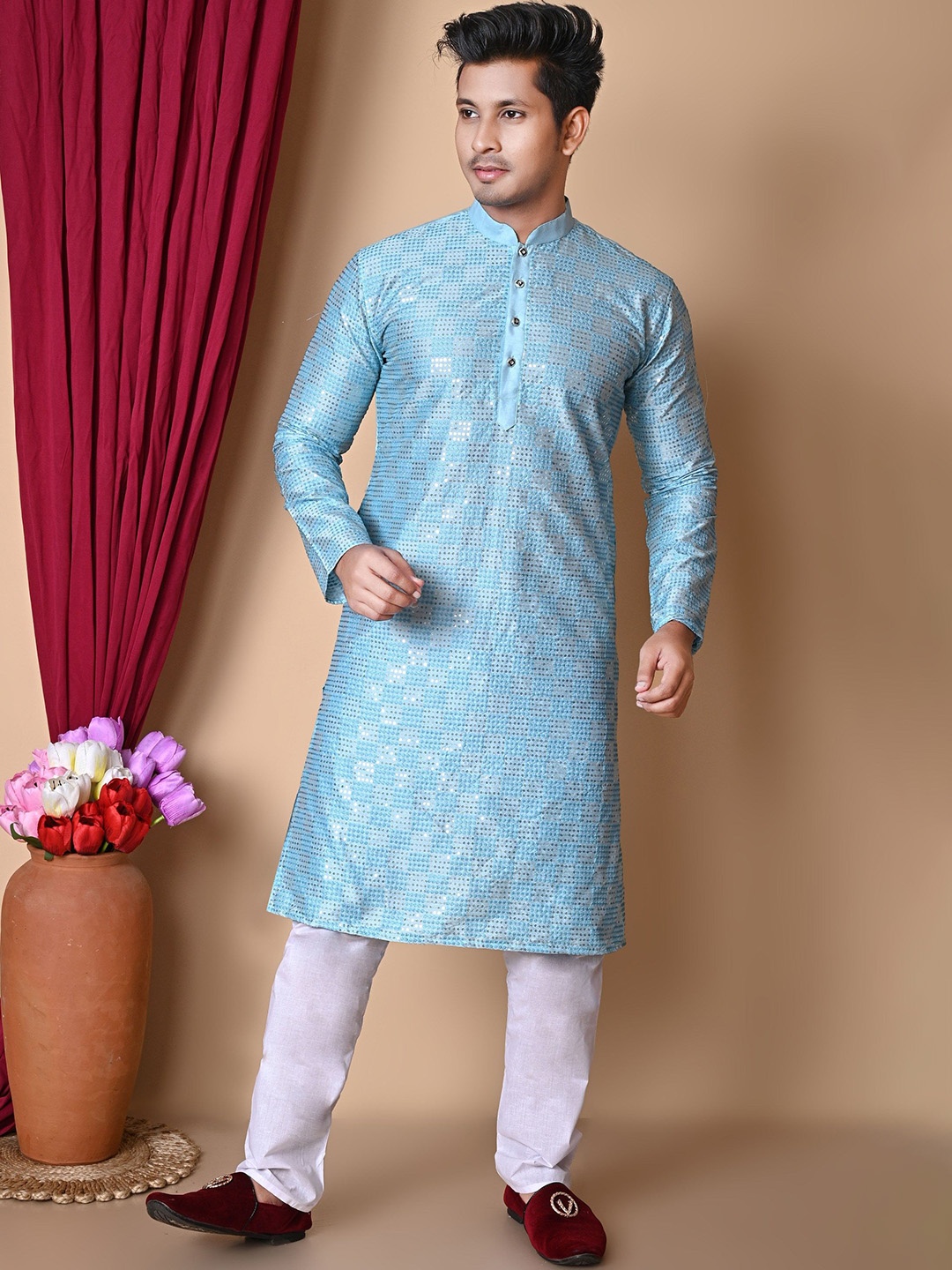 NFC CREATION Geometric Embroidered Sequinned Dupion Silk Straight Kurta With Trousers, Blue
NFC CREATION Geometric Embroidered Sequinned Dupion Silk Straight Kurta With Trousers, Blue