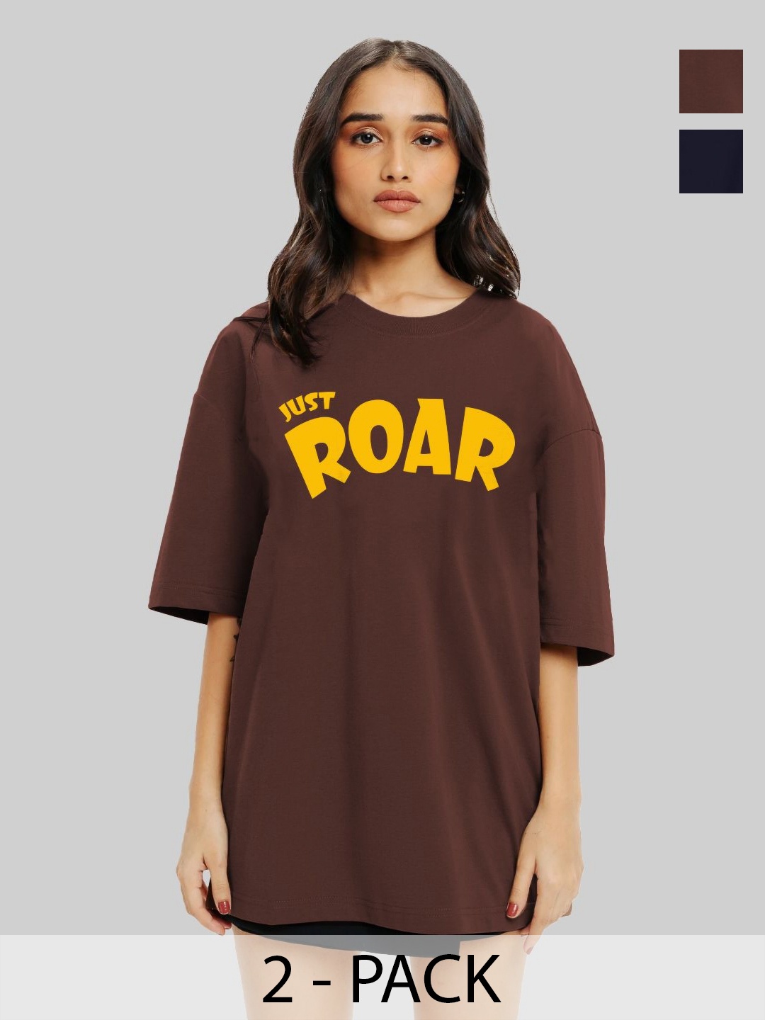 Leotude Women Pack Of 2 Typography Printed Round Neck Cotton Oversized T-shirts, Brown
Leotude Women Pack Of 2 Typography Printed Round Neck Cotton Oversized T-shirts, Brown