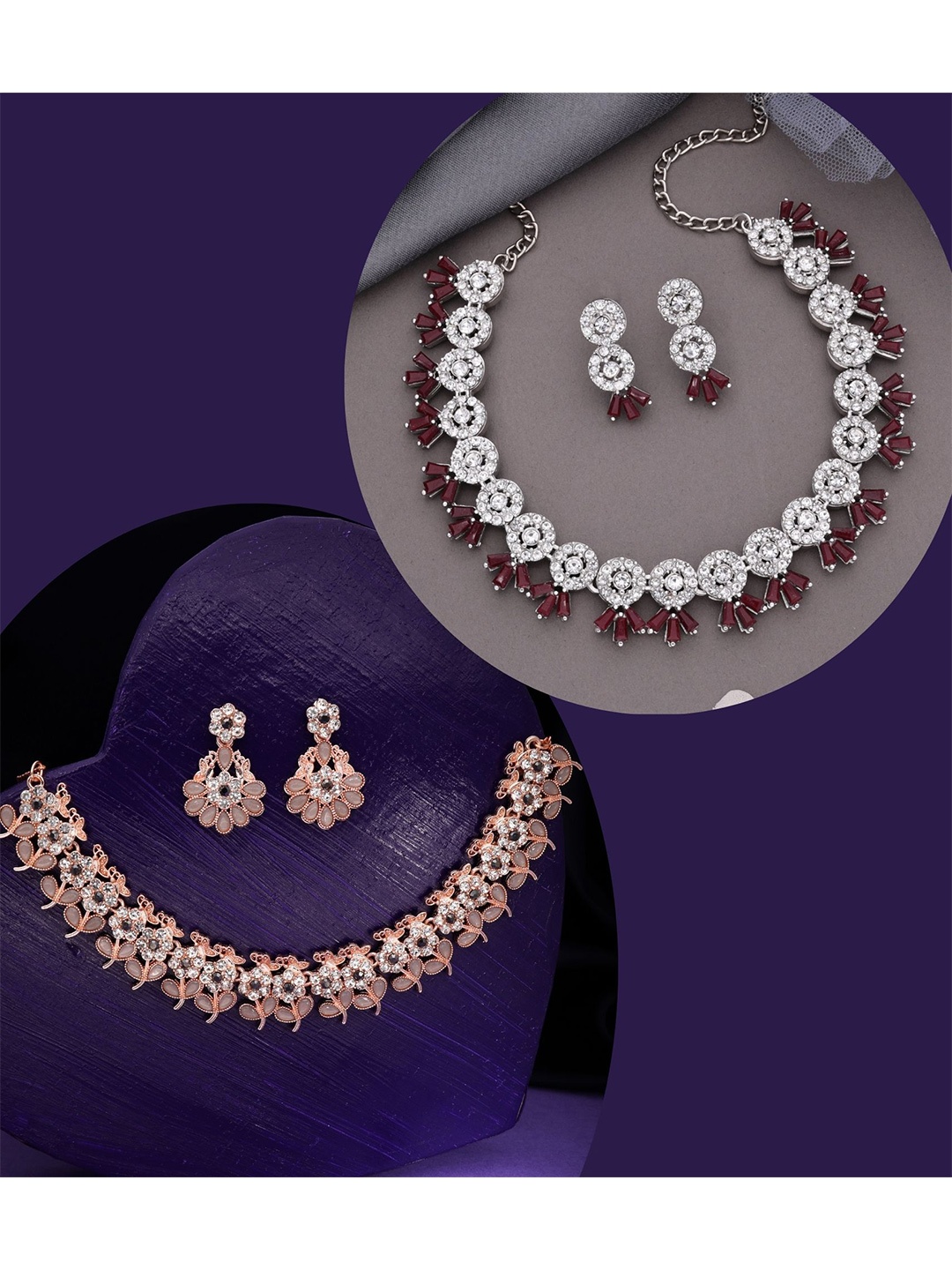 DIVASTRI Set Of 2 Rose Gold & Silver-Plated American Diamonds Studded Jewellery Set
DIVASTRI Set Of 2 Rose Gold & Silver-Plated American Diamonds Studded Jewellery Set