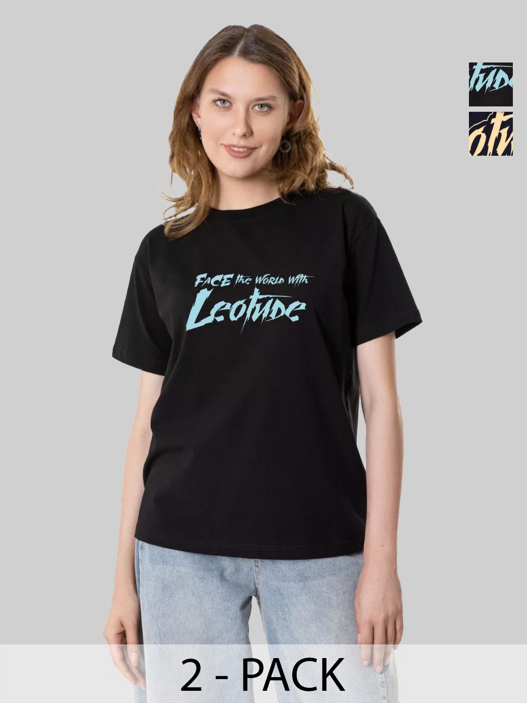 Leotude Women Pack Of 2 Graphic Printed Round Neck Cotton Oversized T-shirts, Black
Leotude Women Pack Of 2 Graphic Printed Round Neck Cotton Oversized T-shirts, Black