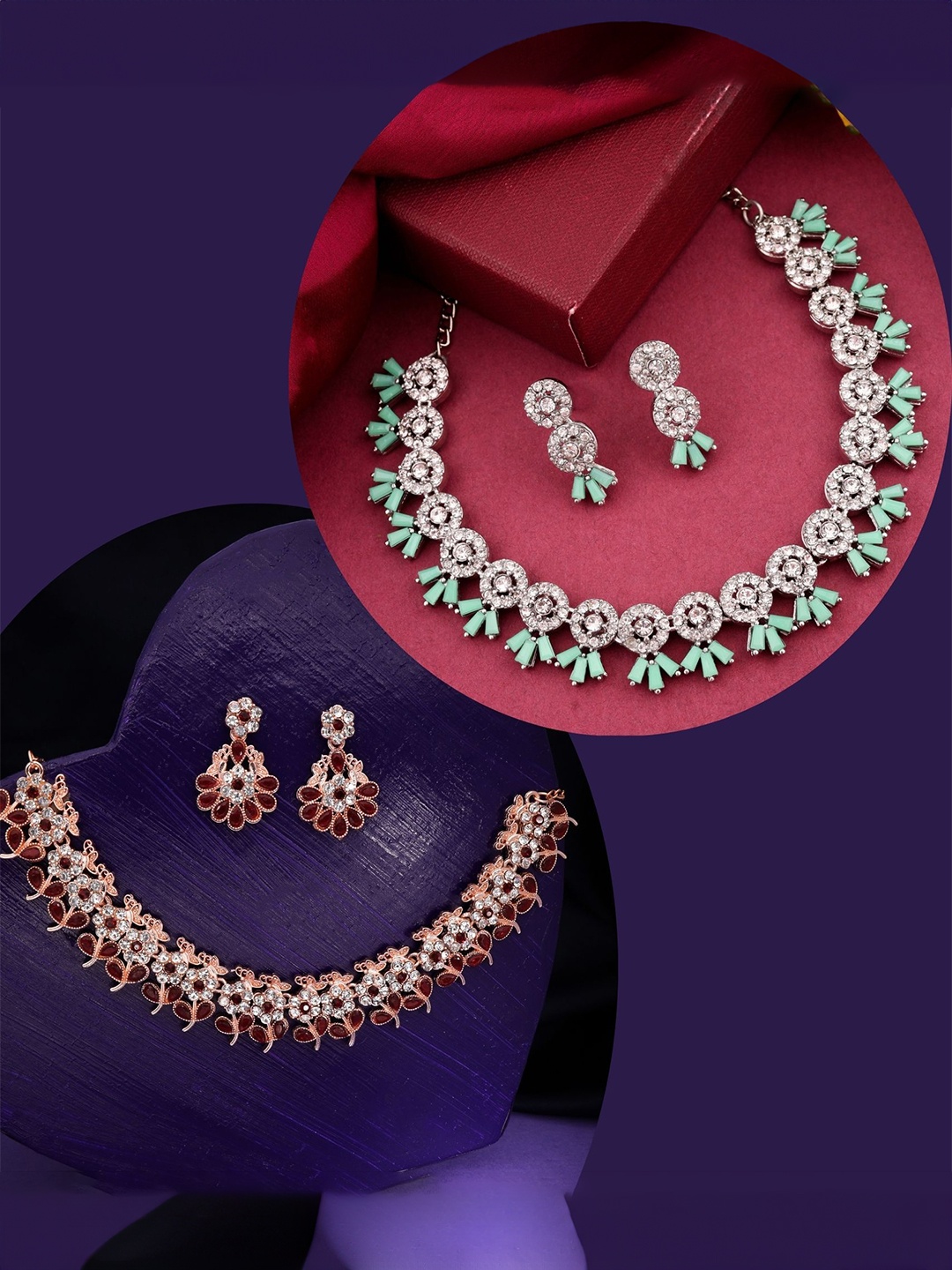DIVASTRI Set Of 2 Rose Gold & Silver-Plated American Diamonds Studded Jewellery Set
DIVASTRI Set Of 2 Rose Gold & Silver-Plated American Diamonds Studded Jewellery Set