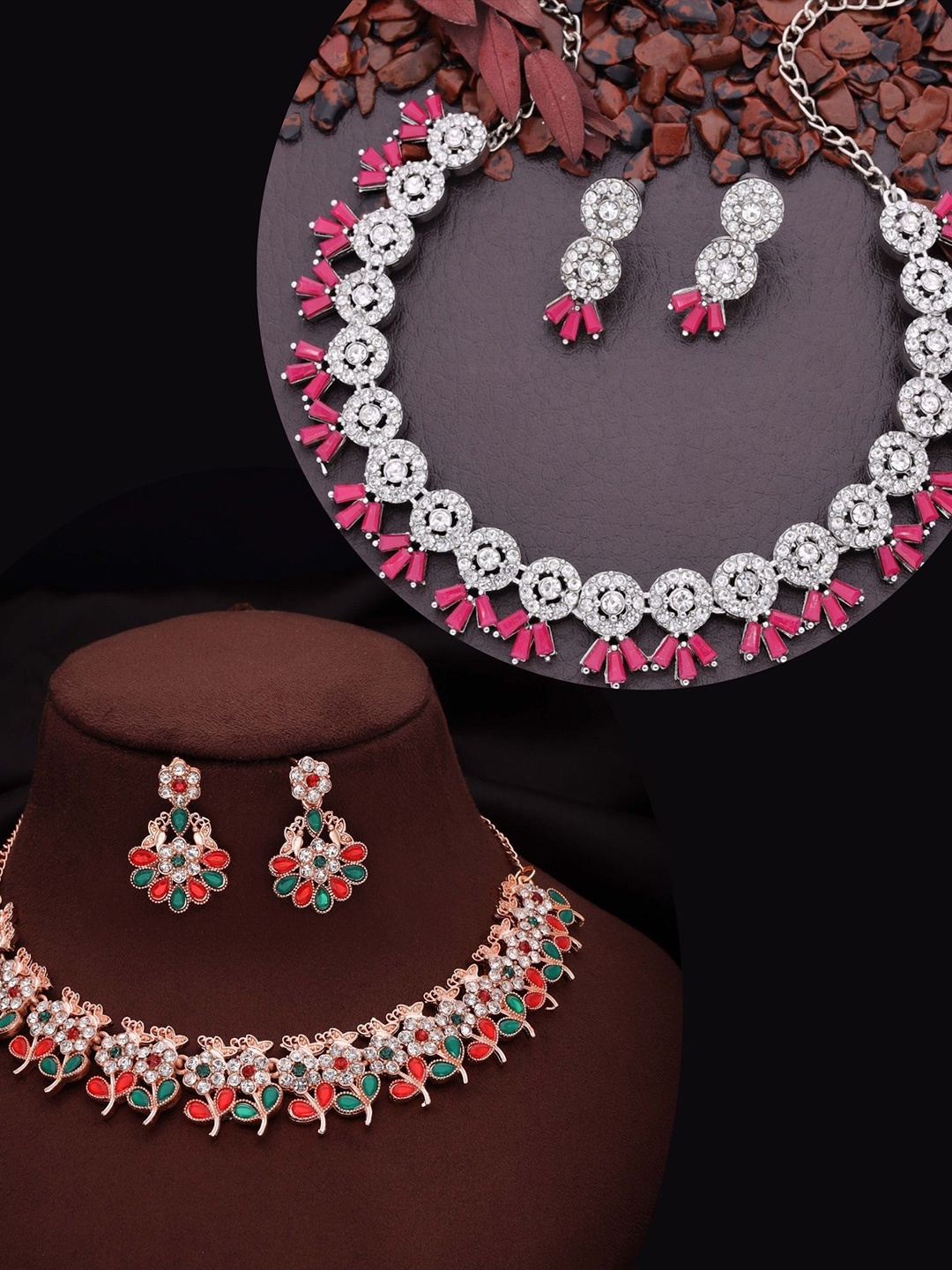 DIVASTRI Set Of 2 Rose Gold & Silver-Plated American Diamonds Studded Jewellery Set
DIVASTRI Set Of 2 Rose Gold & Silver-Plated American Diamonds Studded Jewellery Set