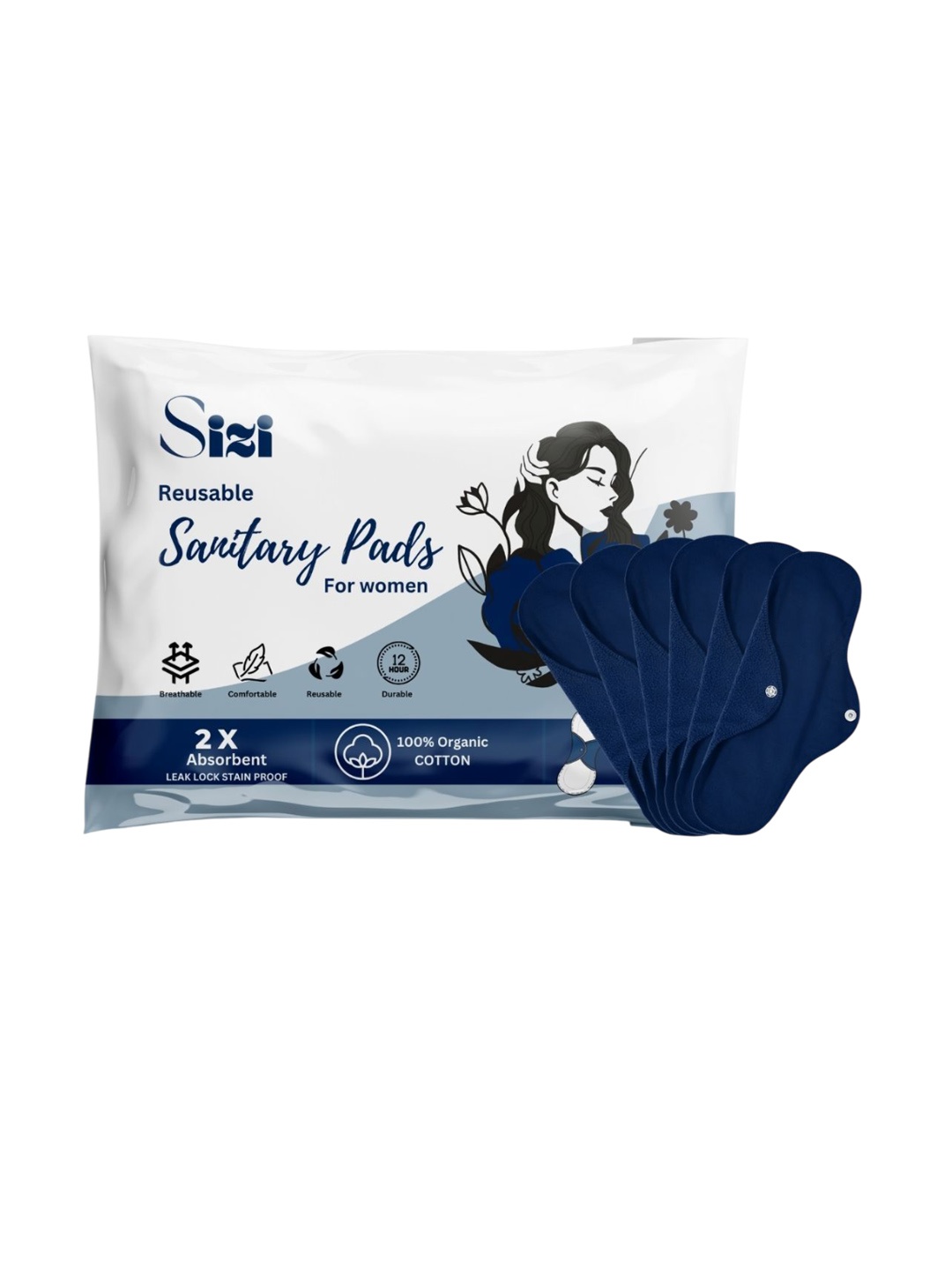 Sizi Super Absorbent Washable & Reusable Eco-Friendly Sanitary Pads- 6 Pads- XL, Navy blue
Sizi Super Absorbent Washable & Reusable Eco-Friendly Sanitary Pads- 6 Pads- XL, Navy blue