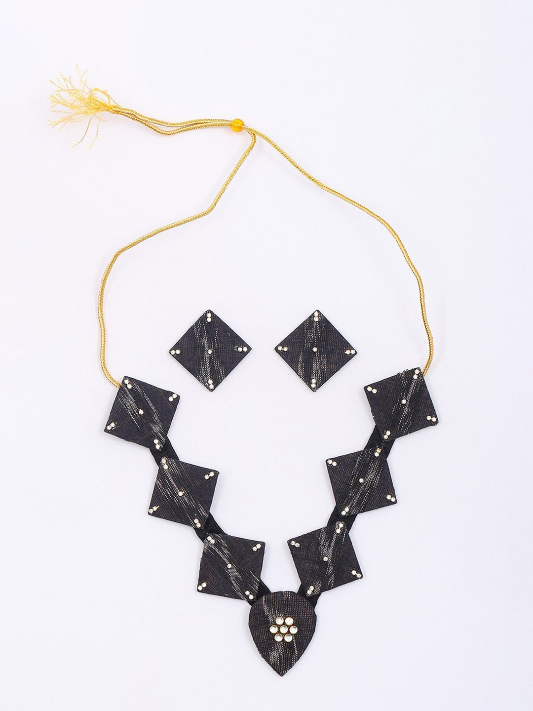 Exotic India Stone Studded Handloom Sambalpuri Fabric Necklace Set with Earrings, Gold
Exotic India Stone Studded Handloom Sambalpuri Fabric Necklace Set with Earrings, Gold
