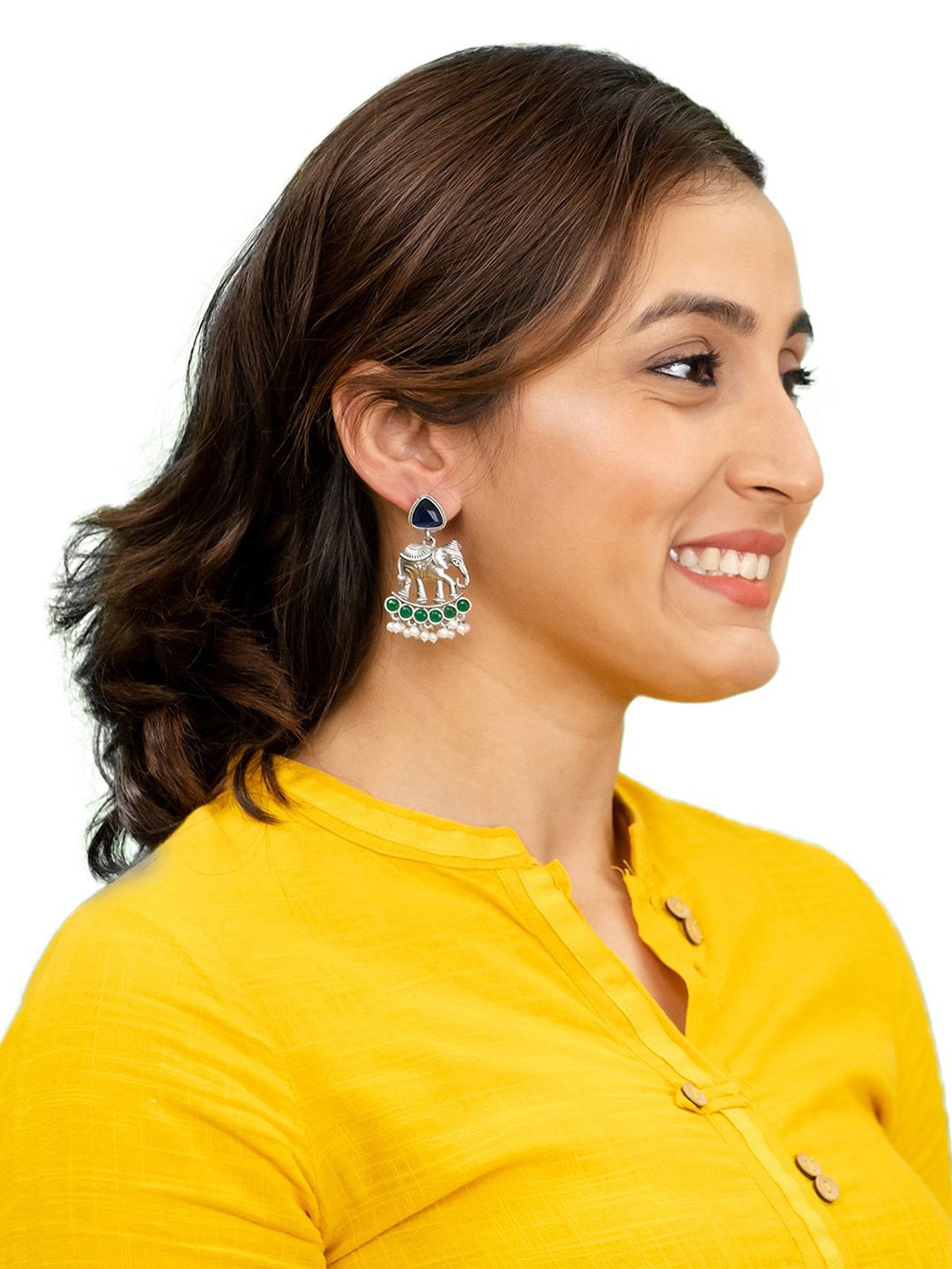 Shining Jewel-By Shivansh Silver-Plated CZ Studded & Pearls Beaded Elephant Drop Earring, Blue
Shining Jewel-By Shivansh Silver-Plated CZ Studded & Pearls Beaded Elephant Drop Earring, Blue
