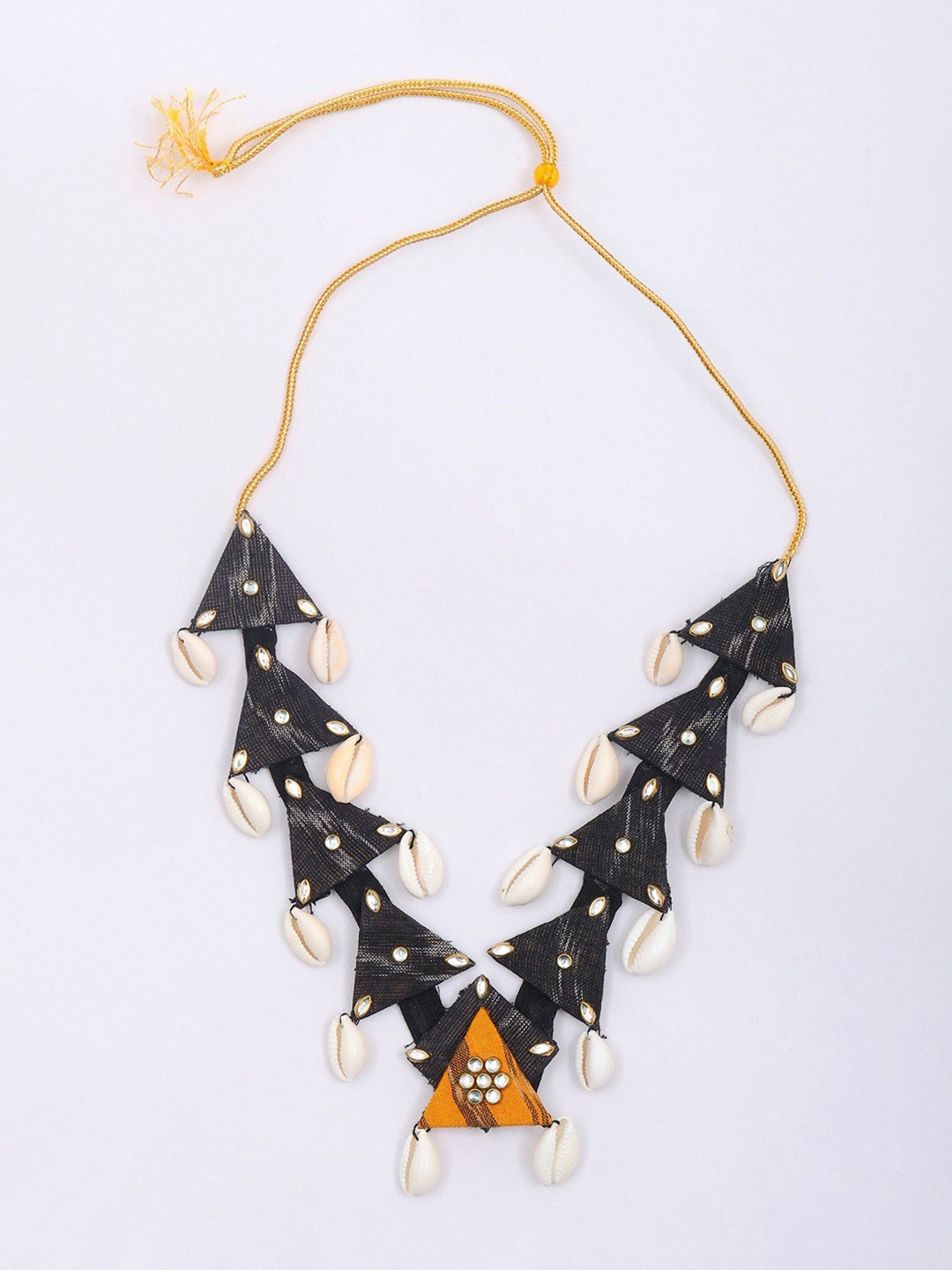 Exotic India Handloom Sambalpuri Fabric Necklace With Dangling Shell & Earrings Set, Gold
Exotic India Handloom Sambalpuri Fabric Necklace With Dangling Shell & Earrings Set, Gold