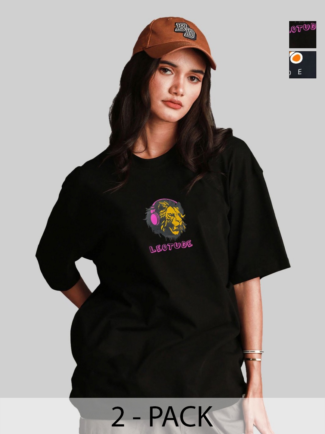 Leotude Women Pack Of 2 Graphic Printed Round Neck Cotton Oversized T-shirts, Black
Leotude Women Pack Of 2 Graphic Printed Round Neck Cotton Oversized T-shirts, Black