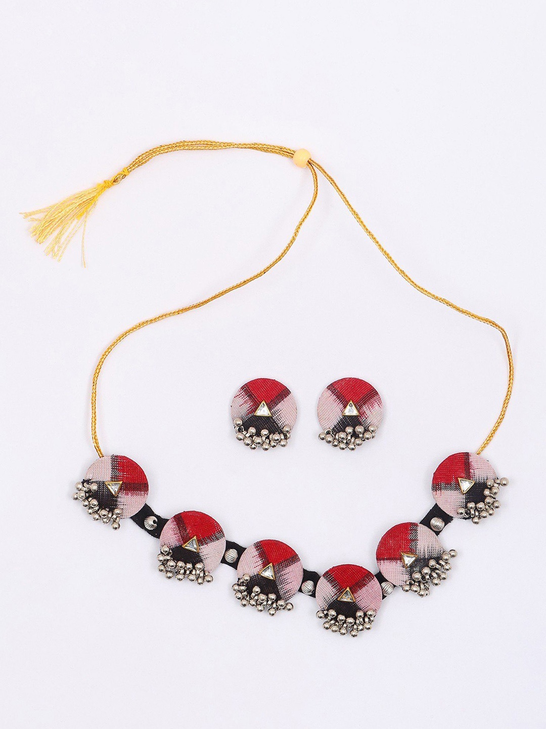 Exotic India Stone Studded and Beaded Handloom Sambalpuri Fabric Choker and Earrings Set, Gold
Exotic India Stone Studded and Beaded Handloom Sambalpuri Fabric Choker and Earrings Set, Gold