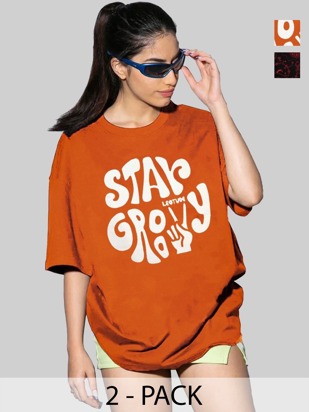 Leotude Women Pack Of 2 Typography Printed Round Neck Cotton Oversized T-shirts, Orange
Leotude Women Pack Of 2 Typography Printed Round Neck Cotton Oversized T-shirts, Orange
