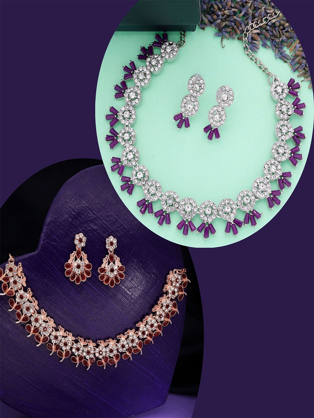DIVASTRI Set Of 2 Rose Gold & Silver-Plated American Diamonds Studded Jewellery Set
DIVASTRI Set Of 2 Rose Gold & Silver-Plated American Diamonds Studded Jewellery Set