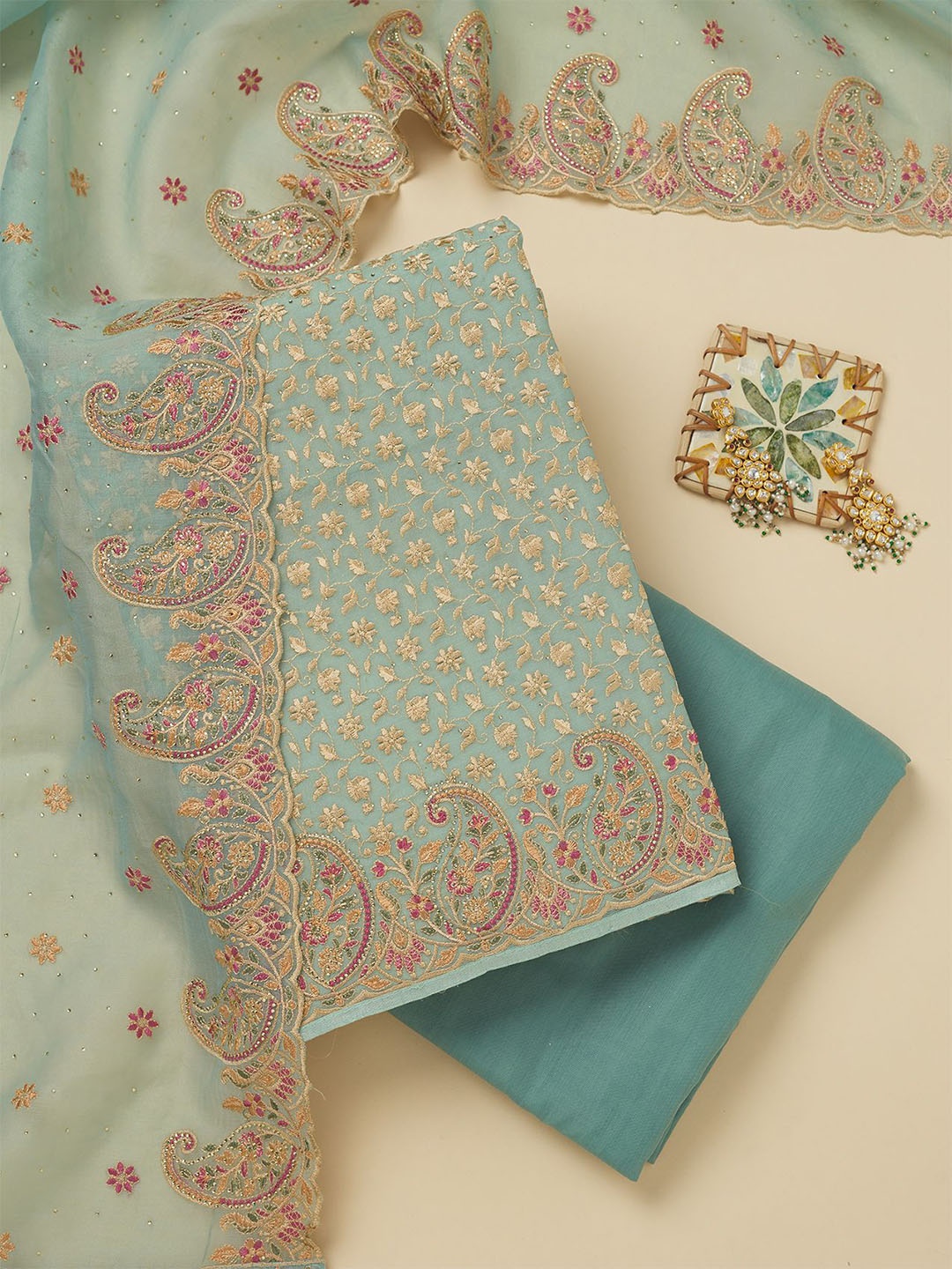 Koskii Ethnic Motifs Embroidered Beads and Stones Organza Unstitched Dress Material, Blue
Koskii Ethnic Motifs Embroidered Beads and Stones Organza Unstitched Dress Material, Blue