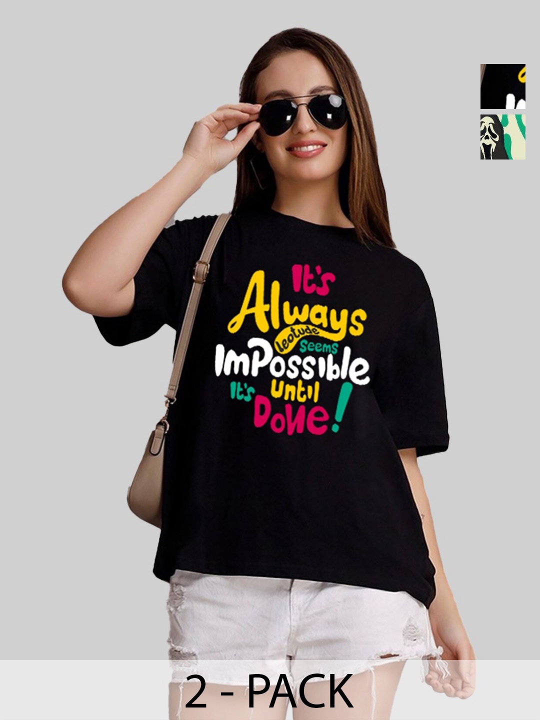 Leotude Women Pack Of 2 Typography Printed Round Neck Cotton Oversized T-shirts, Black
Leotude Women Pack Of 2 Typography Printed Round Neck Cotton Oversized T-shirts, Black