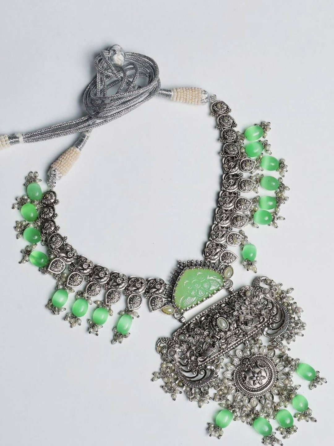 ADC SHEMONA Silver-Plated Artificial Beads Beaded & Studded Oxidised Necklace And Earrings
ADC SHEMONA Silver-Plated Artificial Beads Beaded & Studded Oxidised Necklace And Earrings