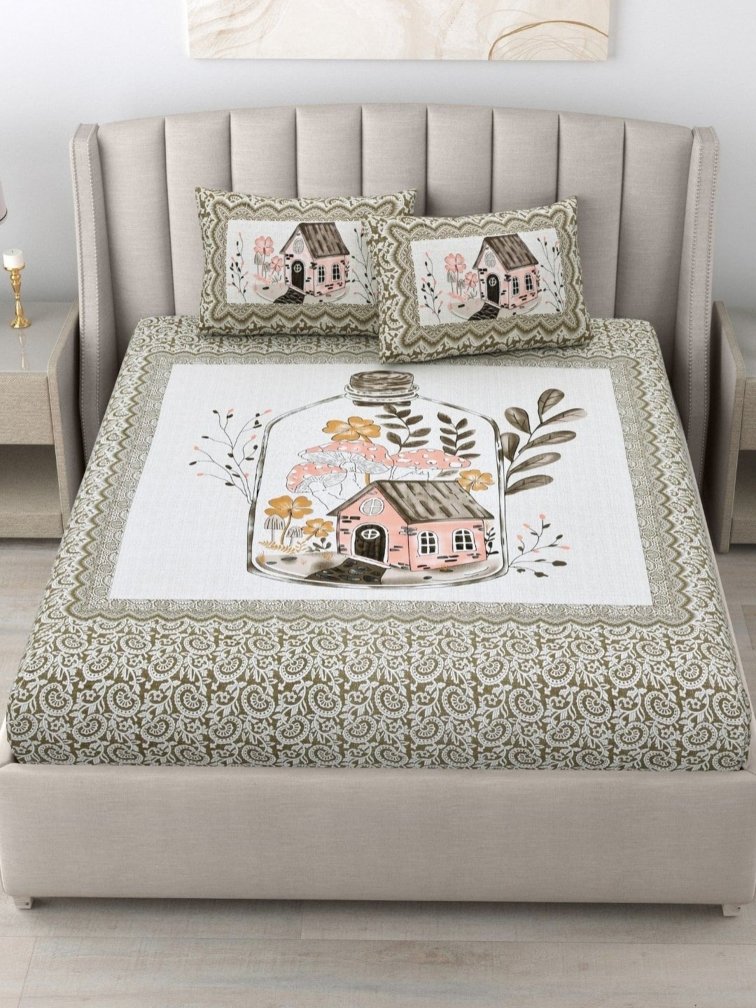 JAIPUR FABRIC Olive Green & White Printed Cotton 180 TC King Bedsheet Set 2.74m x 2.28m
JAIPUR FABRIC Olive Green & White Printed Cotton 180 TC King Bedsheet Set 2.74m x 2.28m