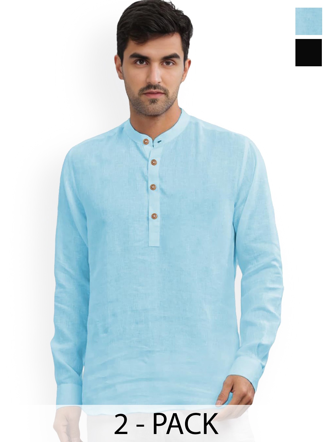 Vida Loca Selection Of 2 Band Collar Rolled-Up Sleeves Pure Cotton Slim Fit Kurtas, Blue
Vida Loca Selection Of 2 Band Collar Rolled-Up Sleeves Pure Cotton Slim Fit Kurtas, Blue