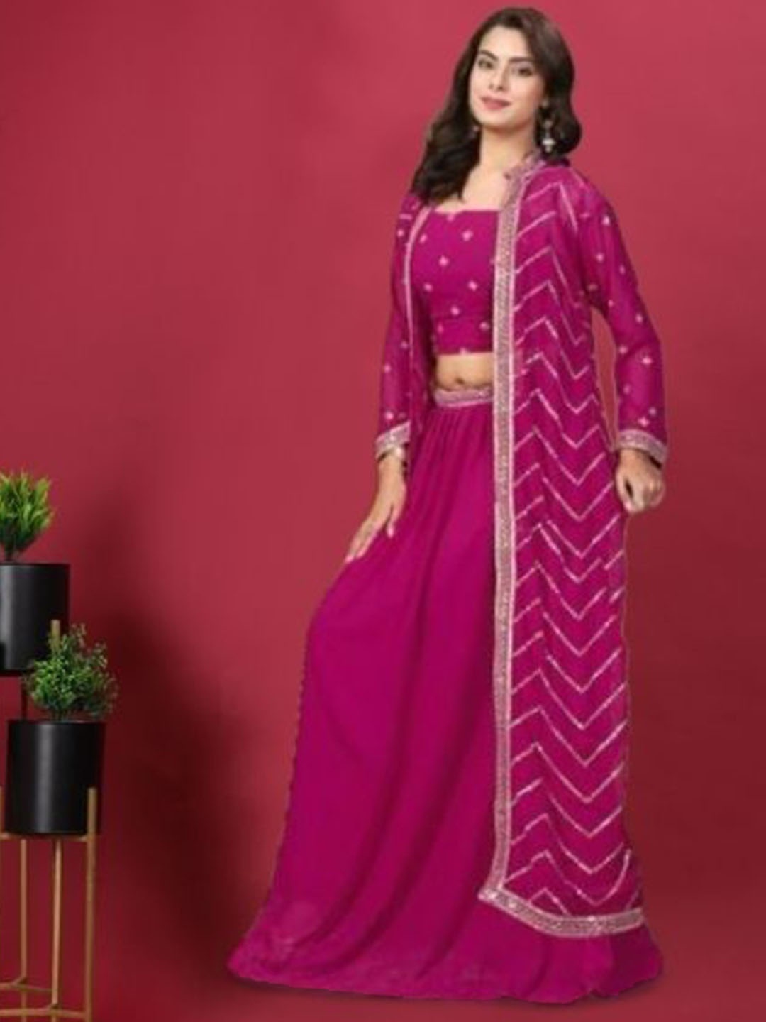 PARROT CREATION Floral Embroidered Round Neck Crop Top With Skirt & Longline Shrug, Pink
PARROT CREATION Floral Embroidered Round Neck Crop Top With Skirt & Longline Shrug, Pink