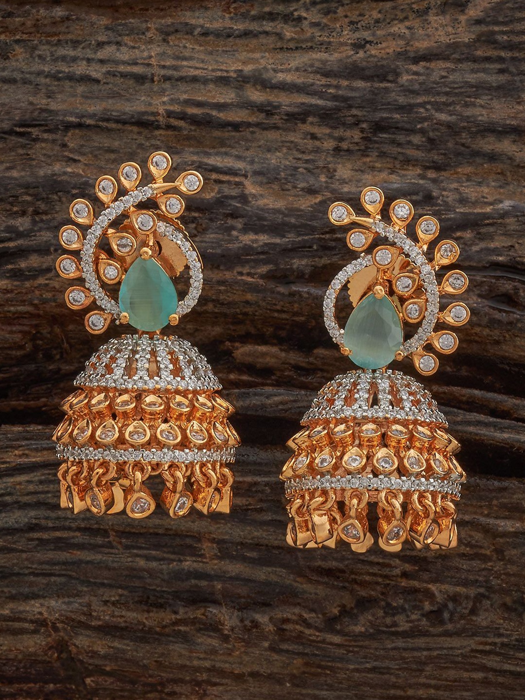 Kushal's Fashion Jewellery Rodium-Gold Plated Zircon Studded Dome Shaped Jhumkas Earrings, Blue
Kushal's Fashion Jewellery Rodium-Gold Plated Zircon Studded Dome Shaped Jhumkas Earrings, Blue