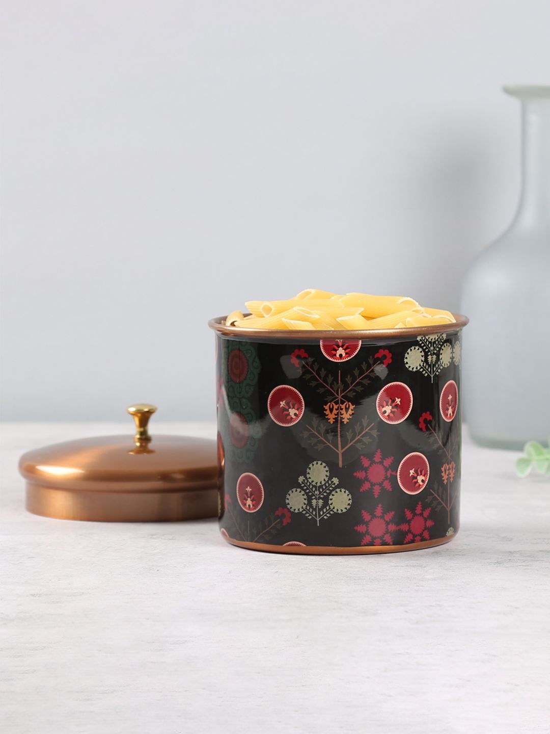 India Circus by Krsnaa Mehta Raceme Rosettes Black Printed Stainless Steel Container
India Circus by Krsnaa Mehta Raceme Rosettes Black Printed Stainless Steel Container
