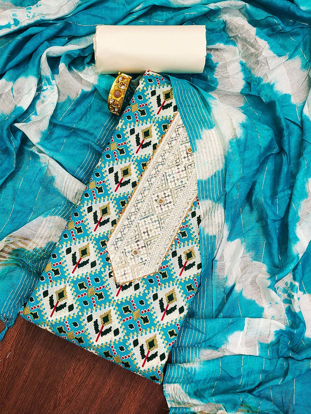 SAINOOR Ethnic Motifs Printed Thread Work Pure Cotton Unstitched Dress Material, Blue
SAINOOR Ethnic Motifs Printed Thread Work Pure Cotton Unstitched Dress Material, Blue