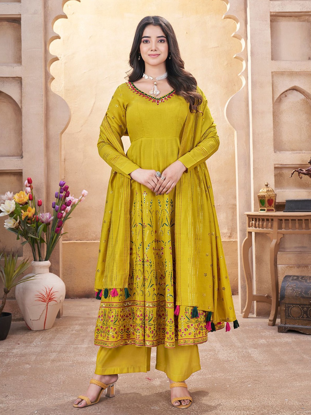 ODETTE Women Floral Printed Regular Thread Work Anarkali Kurta with Palazzo & Dupatta, Mustard
ODETTE Women Floral Printed Regular Thread Work Anarkali Kurta with Palazzo & Dupatta, Mustard