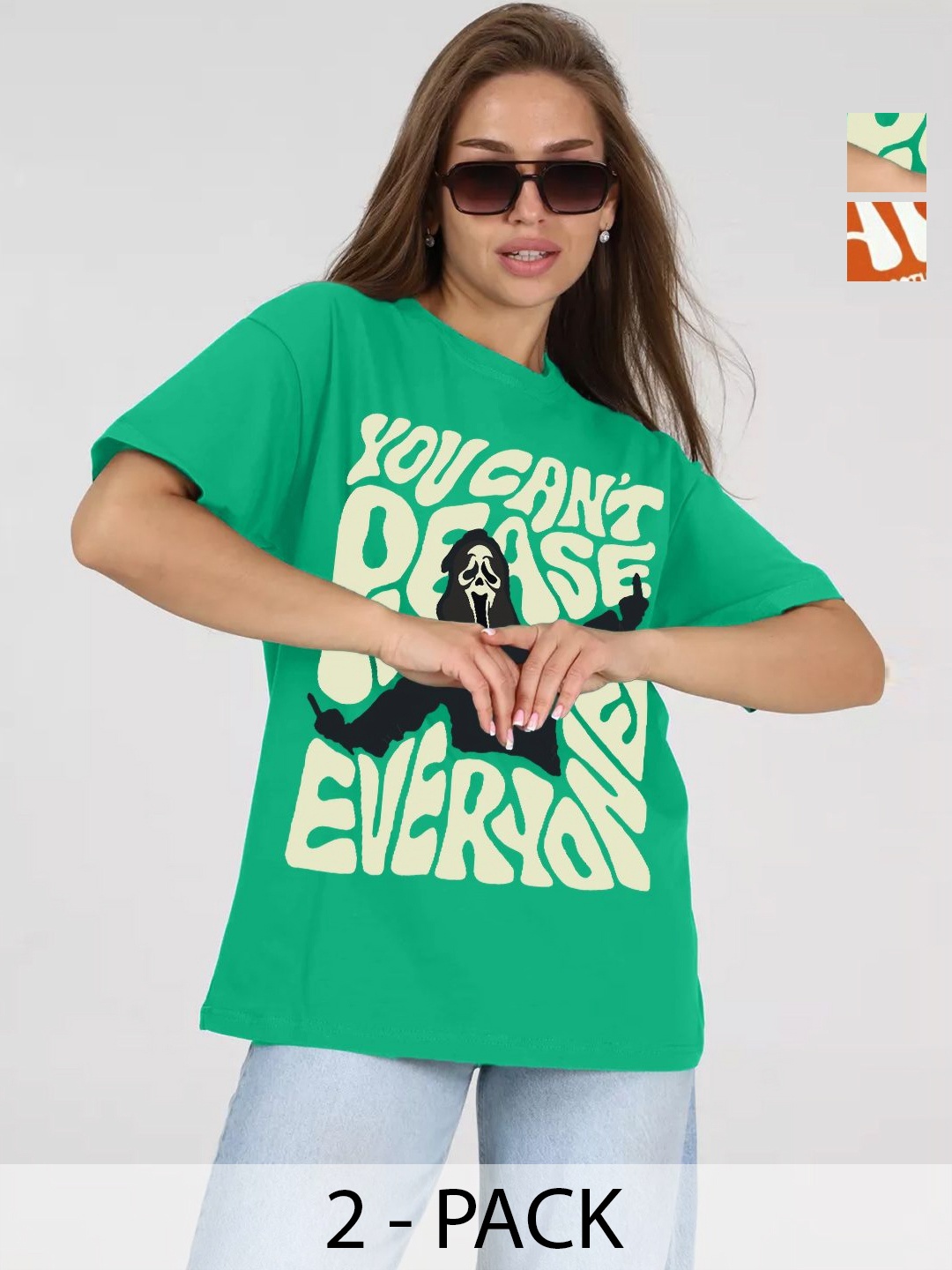 Leotude Women Pack Of 2 Typography Printed Round Neck Cotton Oversized T-shirts, Green
Leotude Women Pack Of 2 Typography Printed Round Neck Cotton Oversized T-shirts, Green