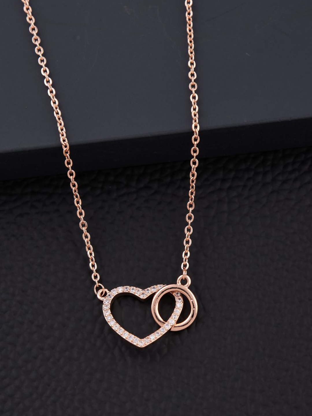 SOLIBELLE Rose Gold-Plated Artificial Stones-Studded Heart Shaped Pendants With Chains
SOLIBELLE Rose Gold-Plated Artificial Stones-Studded Heart Shaped Pendants With Chains